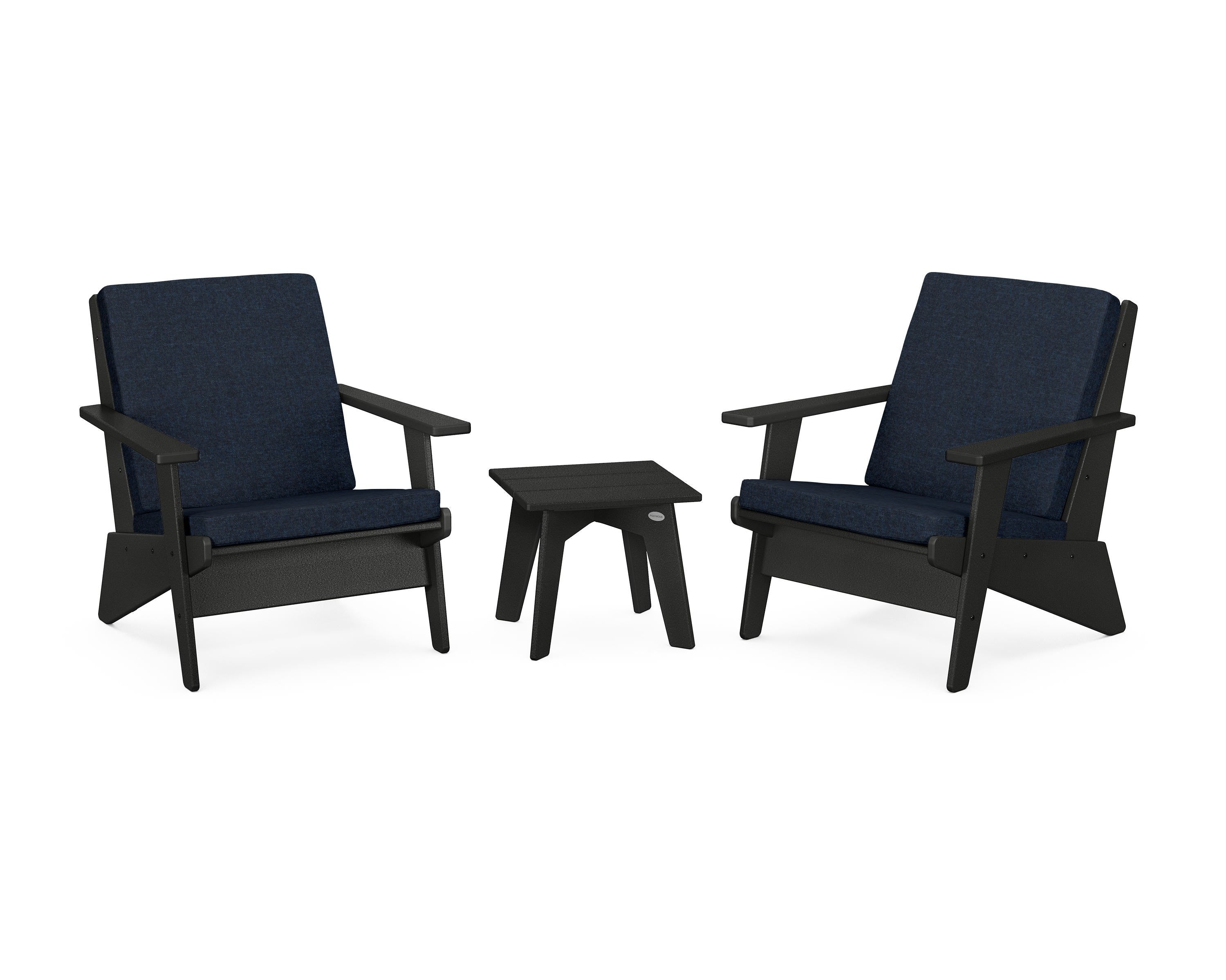 POLYWOOD Riviera Modern Lounge 3-Piece Set in Black / Marine Indigo