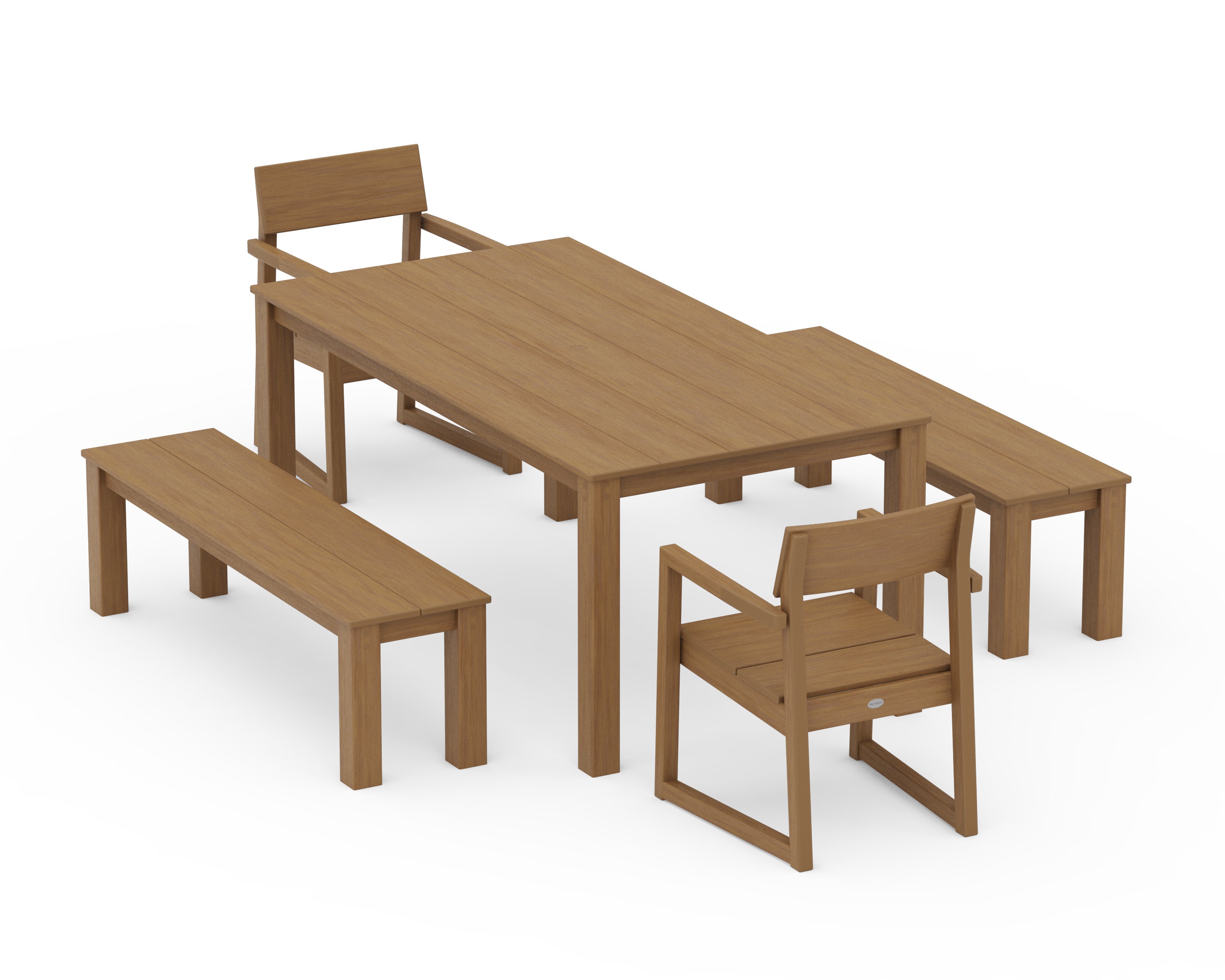 POLYWOOD EDGE 5-Piece Parsons Dining Set with Benches in Natural