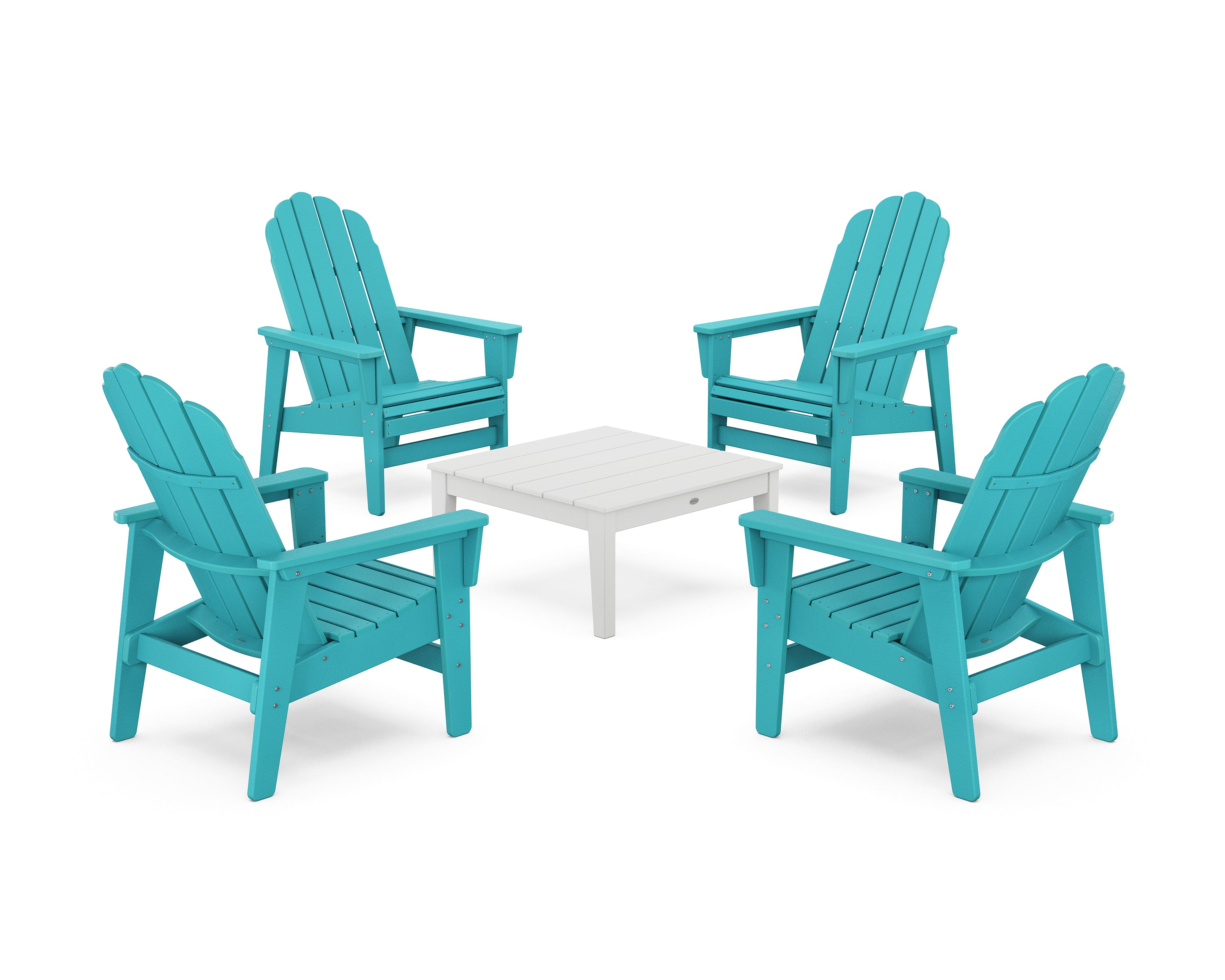 POLYWOOD® 5-Piece Vineyard Grand Upright Adirondack Chair Conversation Group in Aruba / White