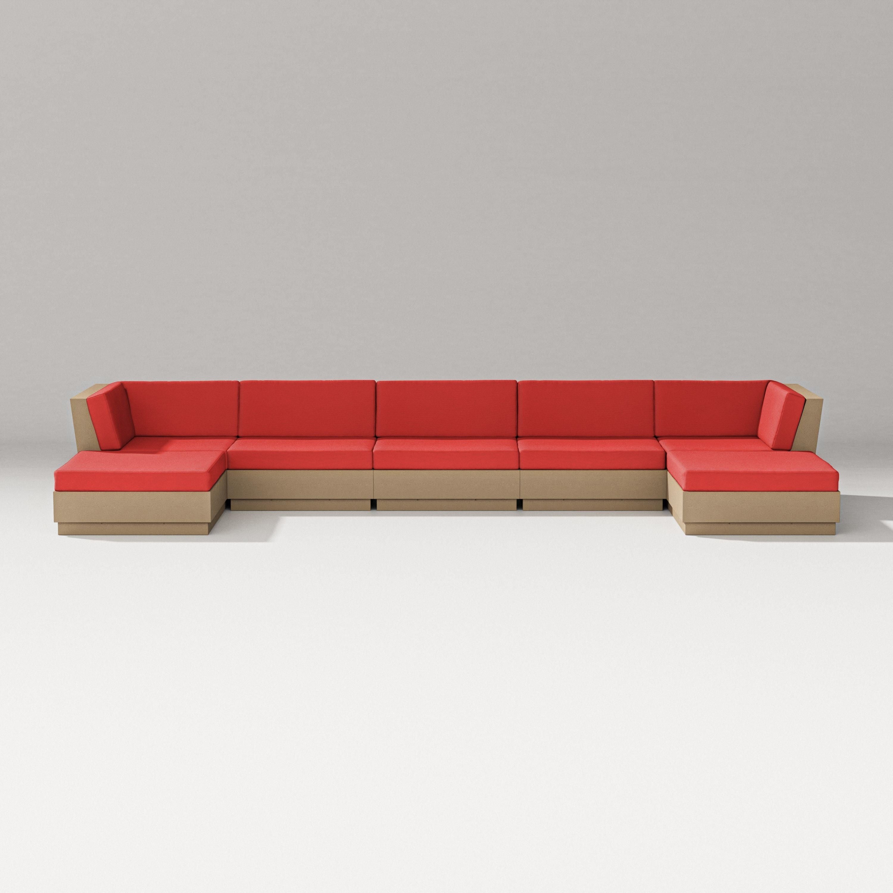 PW Designer Series Elevate 7-Piece Double Chaise Sectional in Vintage Sahara / Crimson Linen