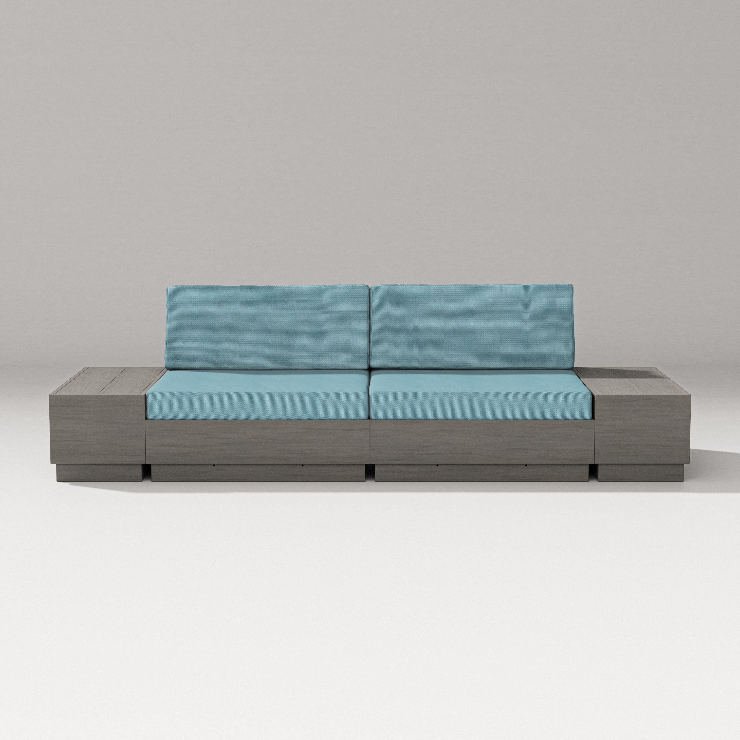 PW Designer Series Elevate 4-Piece Loveseat Sectional in Driftwood / Lattice Sky Blue