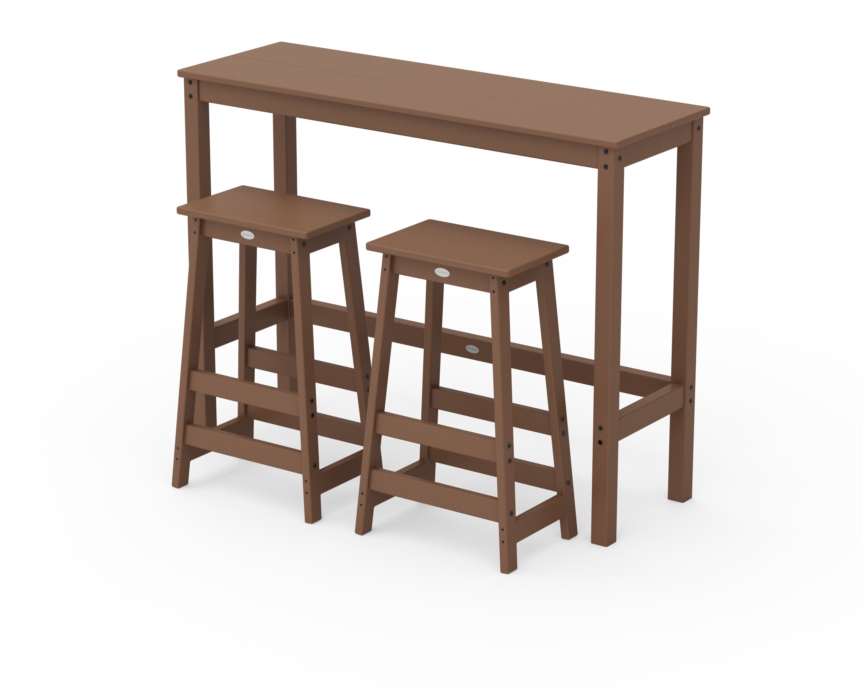 POLYWOOD Modern Studio Stool 3-Piece Bar Balcony Set in Teak