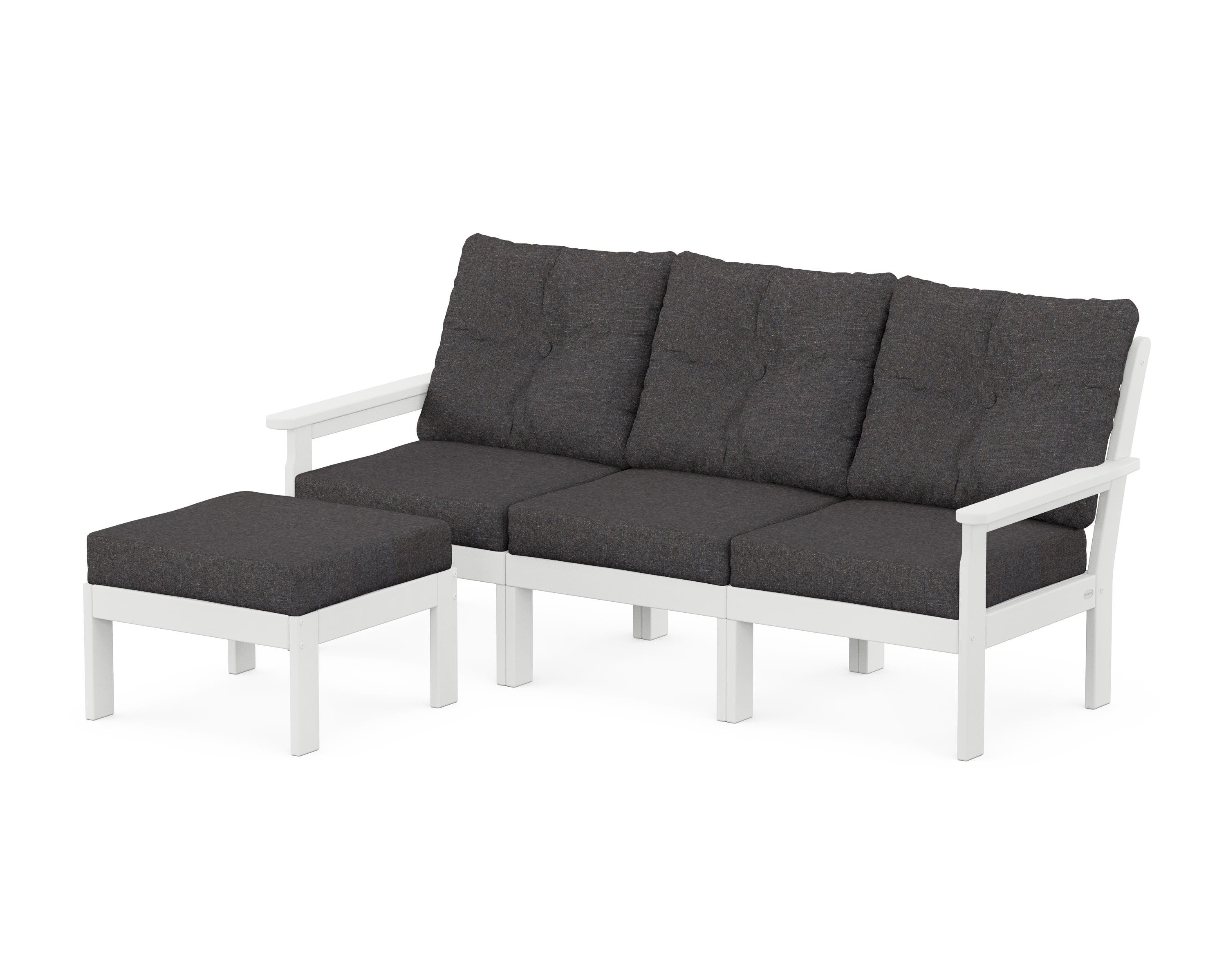 POLYWOOD Vineyard 4-Piece Sectional with Ottoman in White / Ash Charcoal
