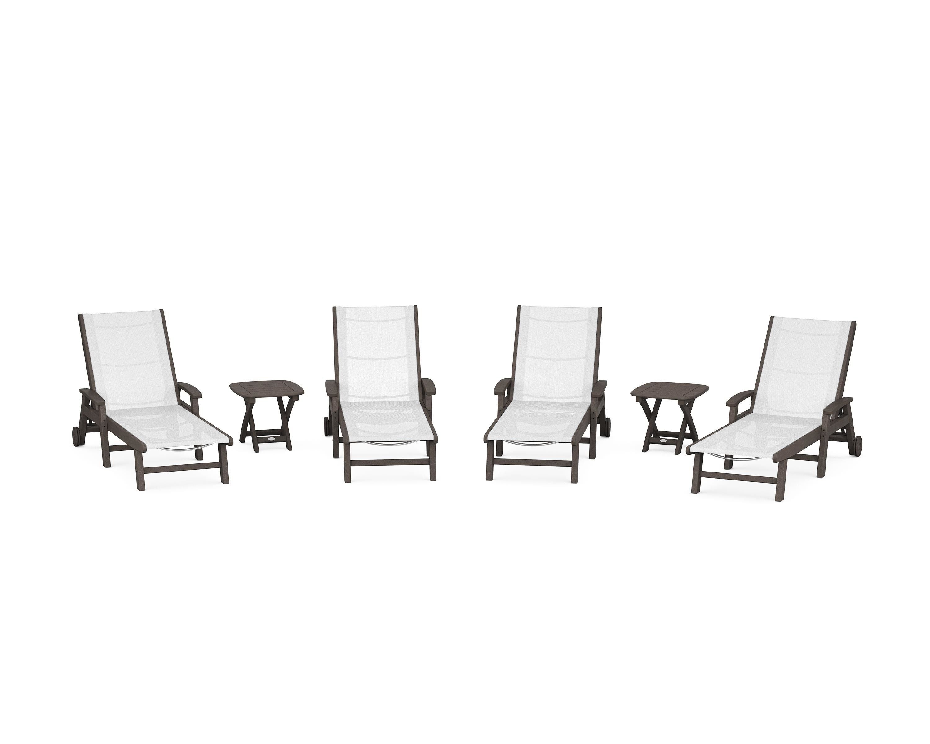 POLYWOOD Coastal Chaise 6-Piece Set with Wheels in Vintage Coffee / White Sling