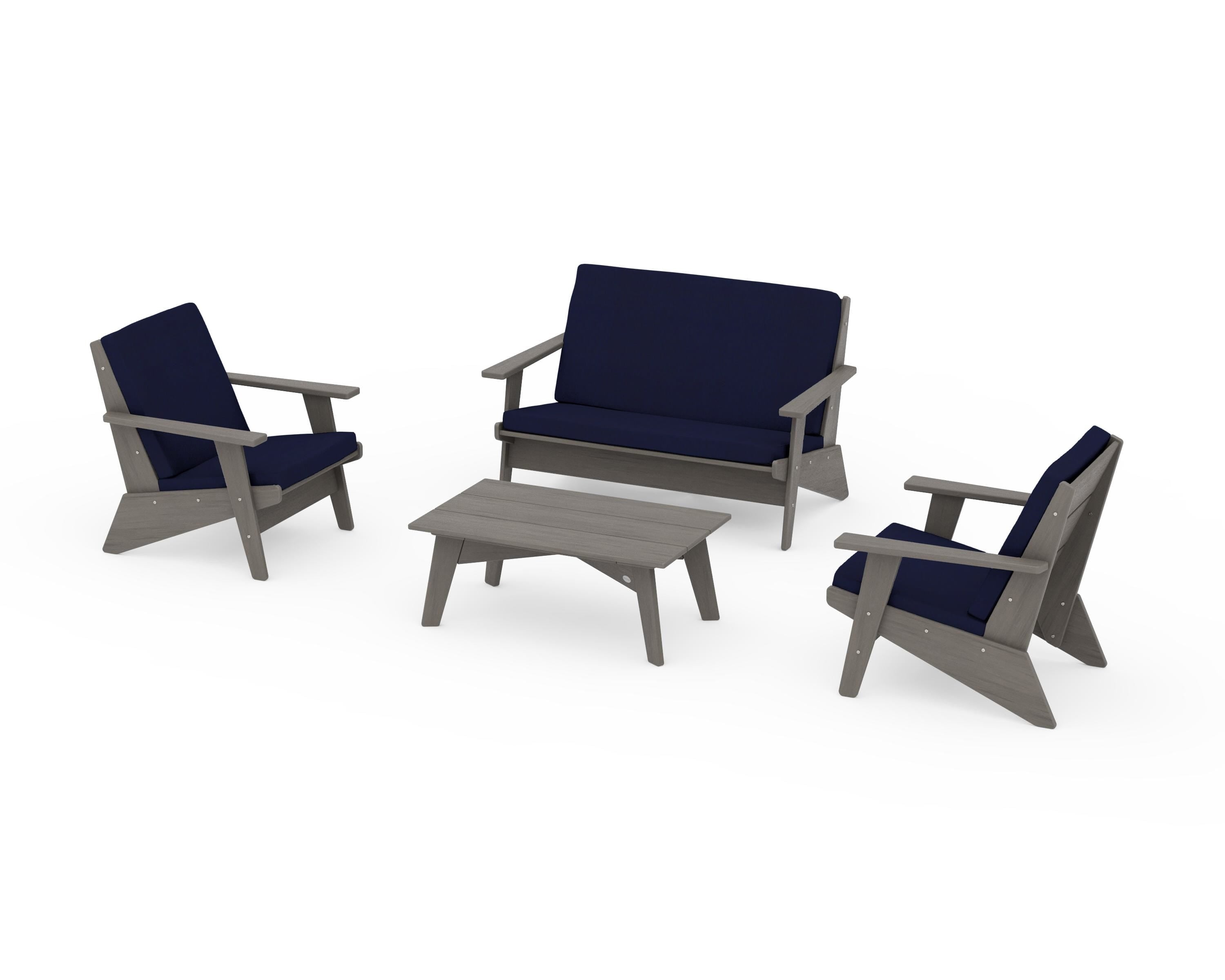 POLYWOOD Riviera Modern Lounge 4-Piece Set in Driftwood / Navy