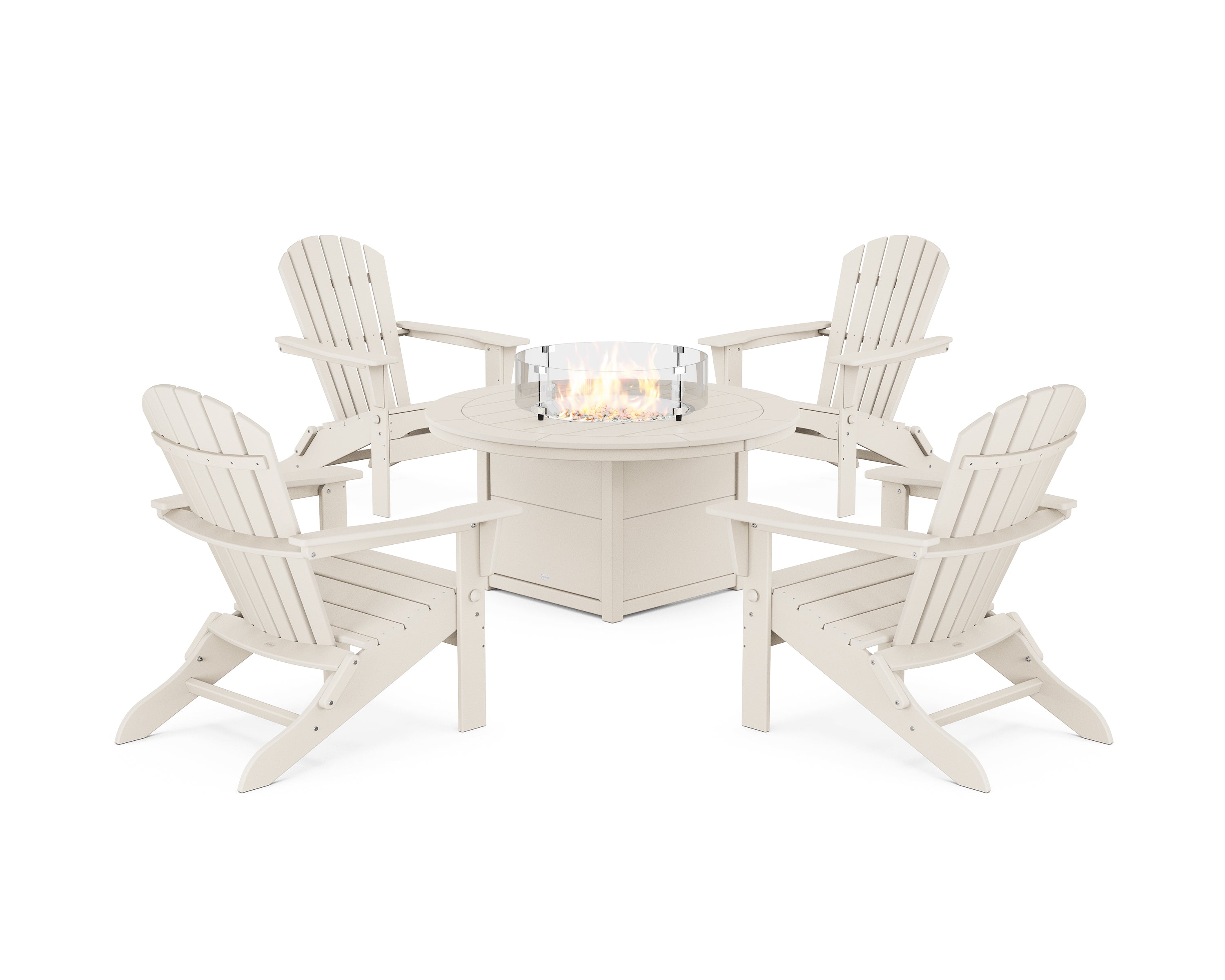 POLYWOOD® South Beach 5-Piece Folding Adirondack Fire Chat Set in Sand