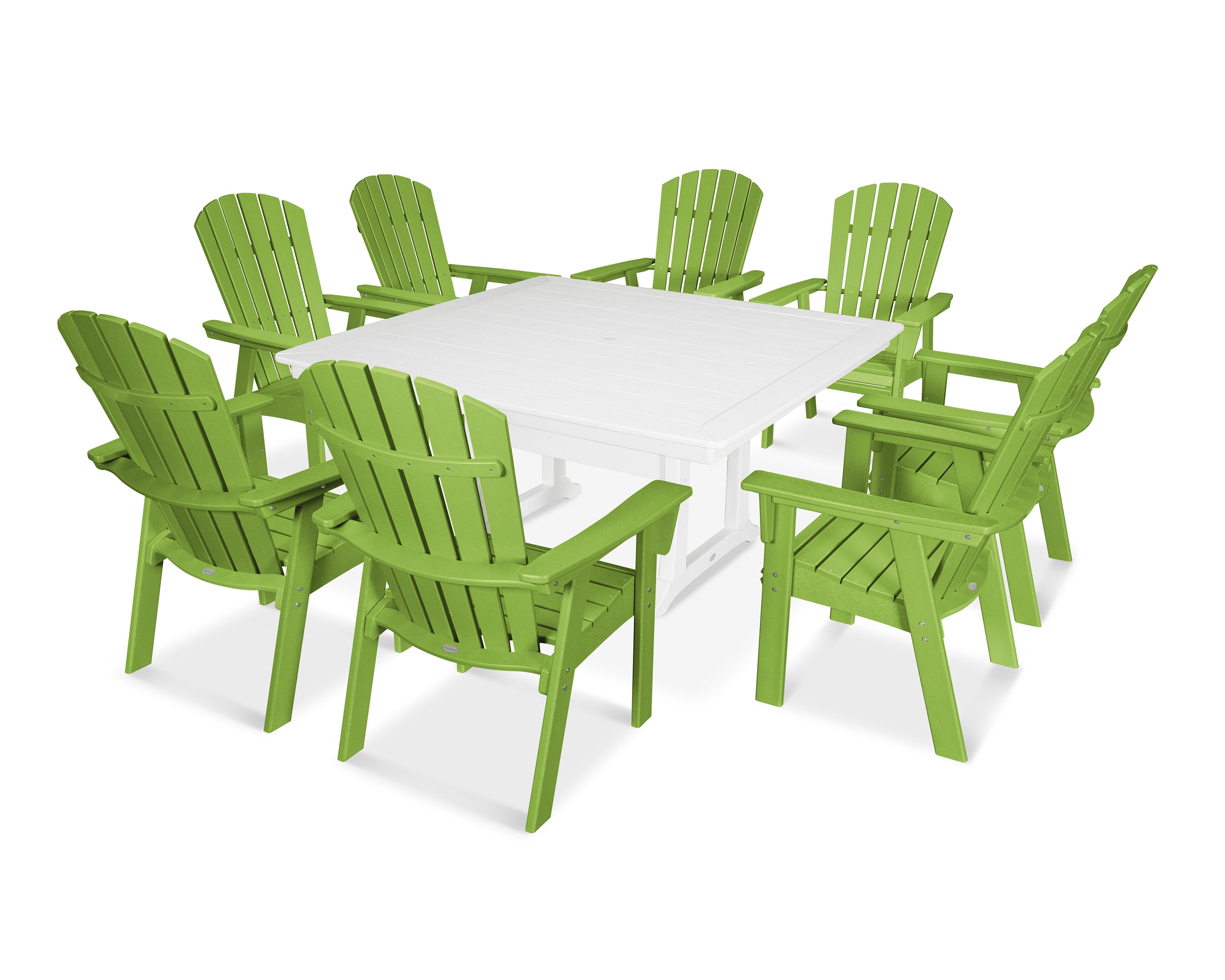 POLYWOOD® Nautical Adirondack 9-Piece Trestle Dining Set in Lime / White