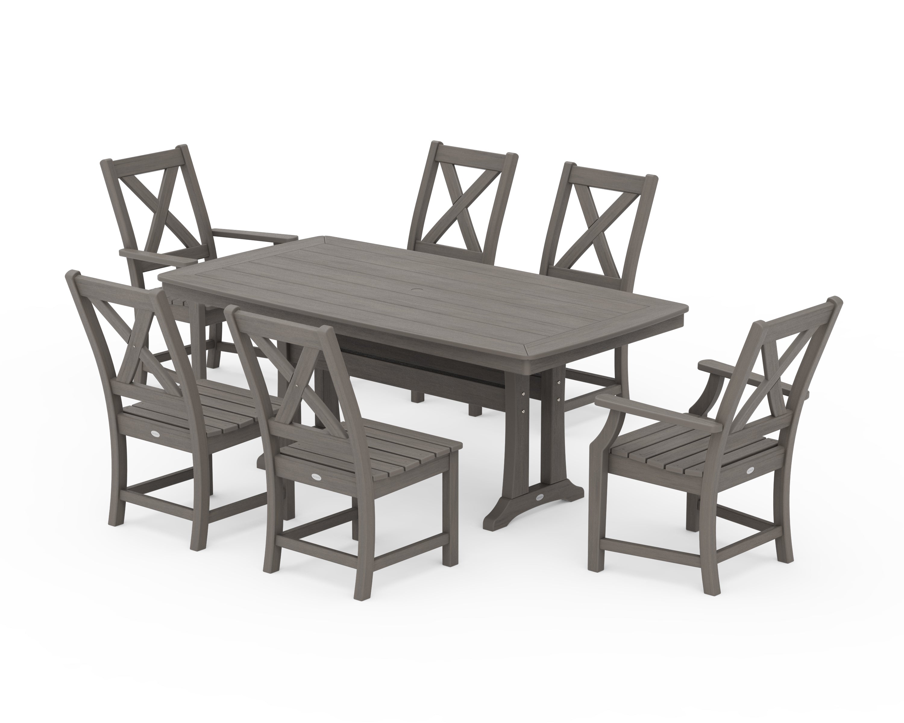POLYWOOD Braxton 7-Piece Dining Set with Trestle Legs in Driftwood
