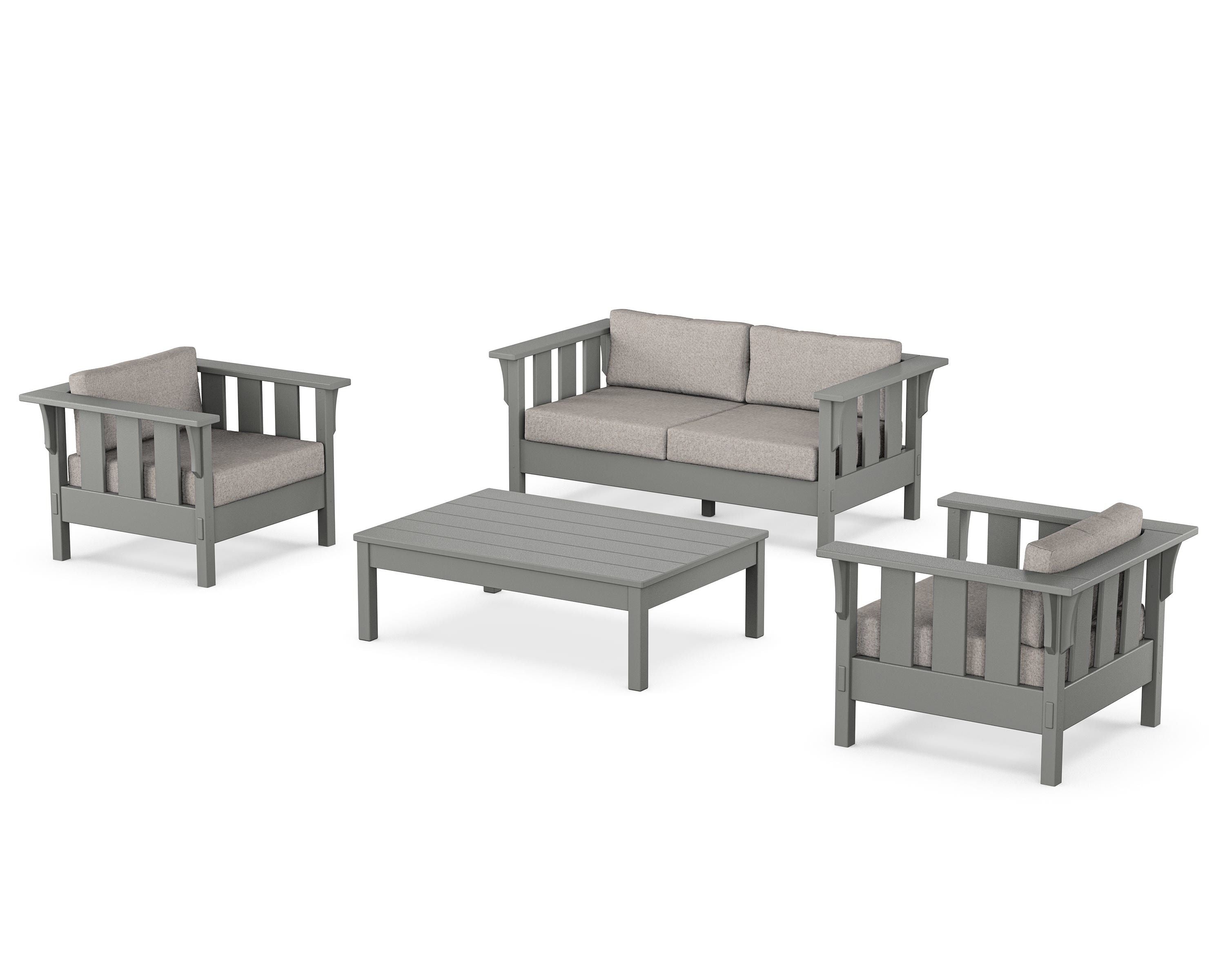 Martha Stewart by POLYWOOD Acadia 4-Piece Deep Seating Set with Loveseat in Slate Grey / Weathered Tweed