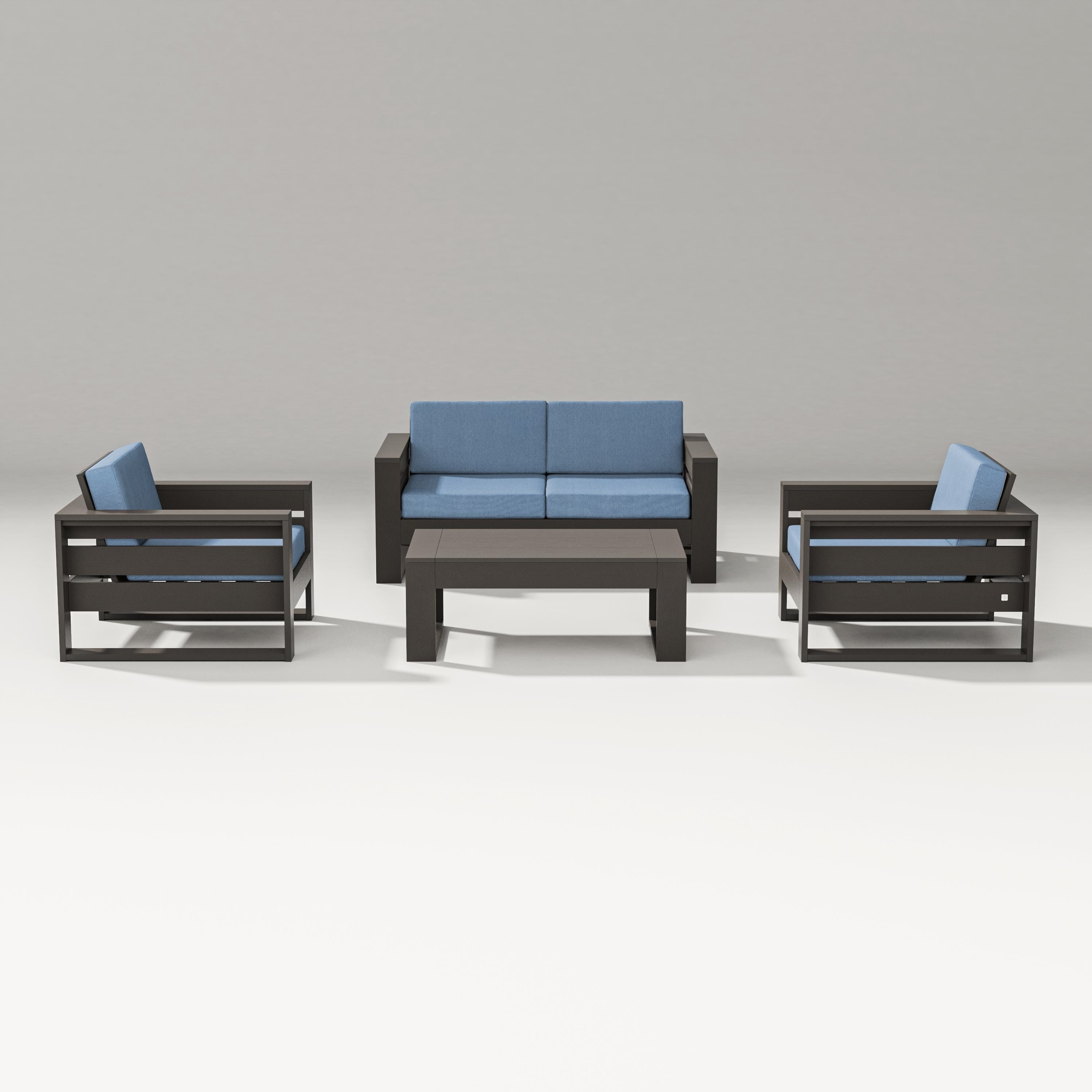 PW Designer Series Latitude 4-Piece Lounge Loveseat Set in Vintage Coffee / Sky Blue
