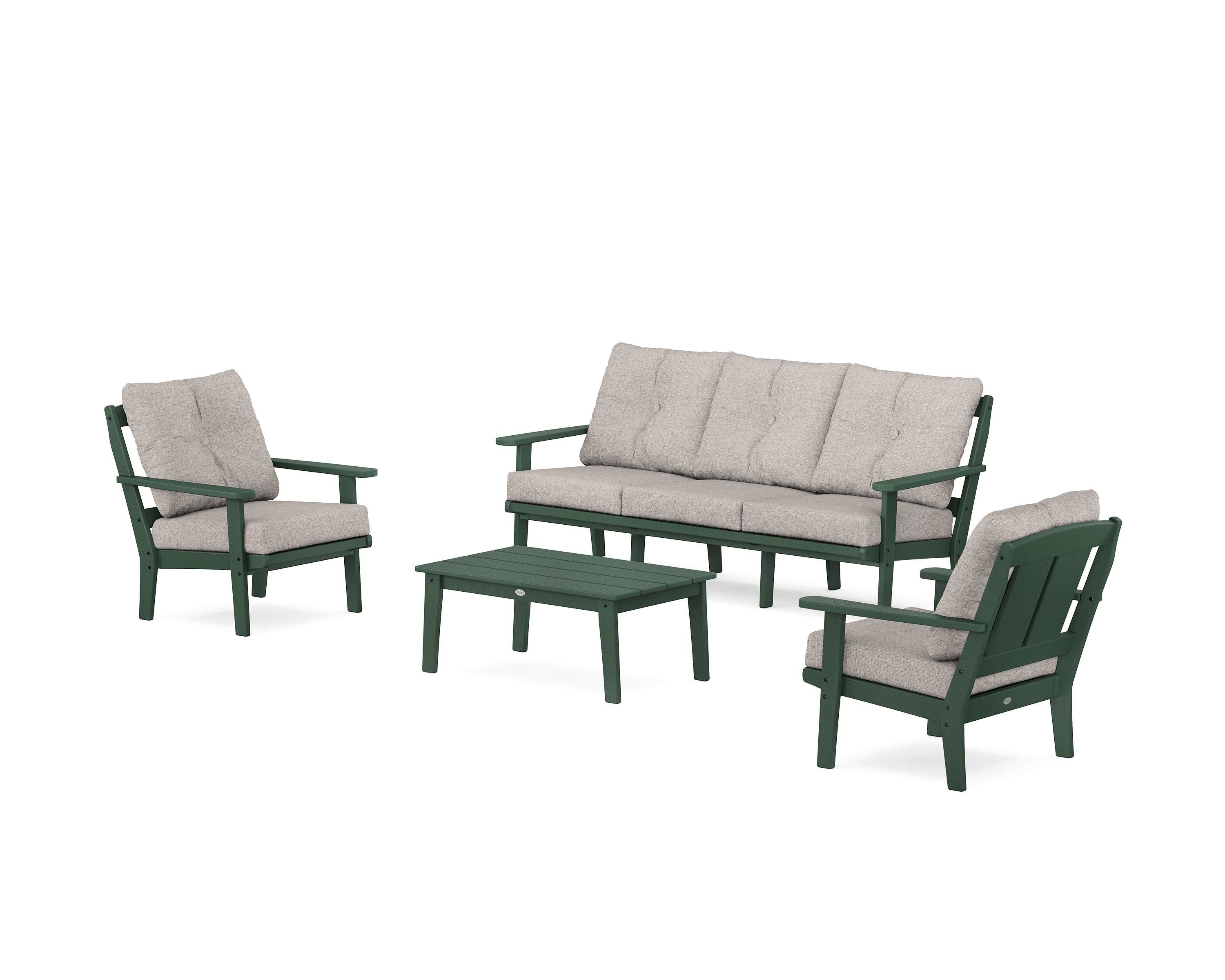 POLYWOOD Mission 4-Piece Deep Seating Set with Sofa in Green / Weathered Tweed