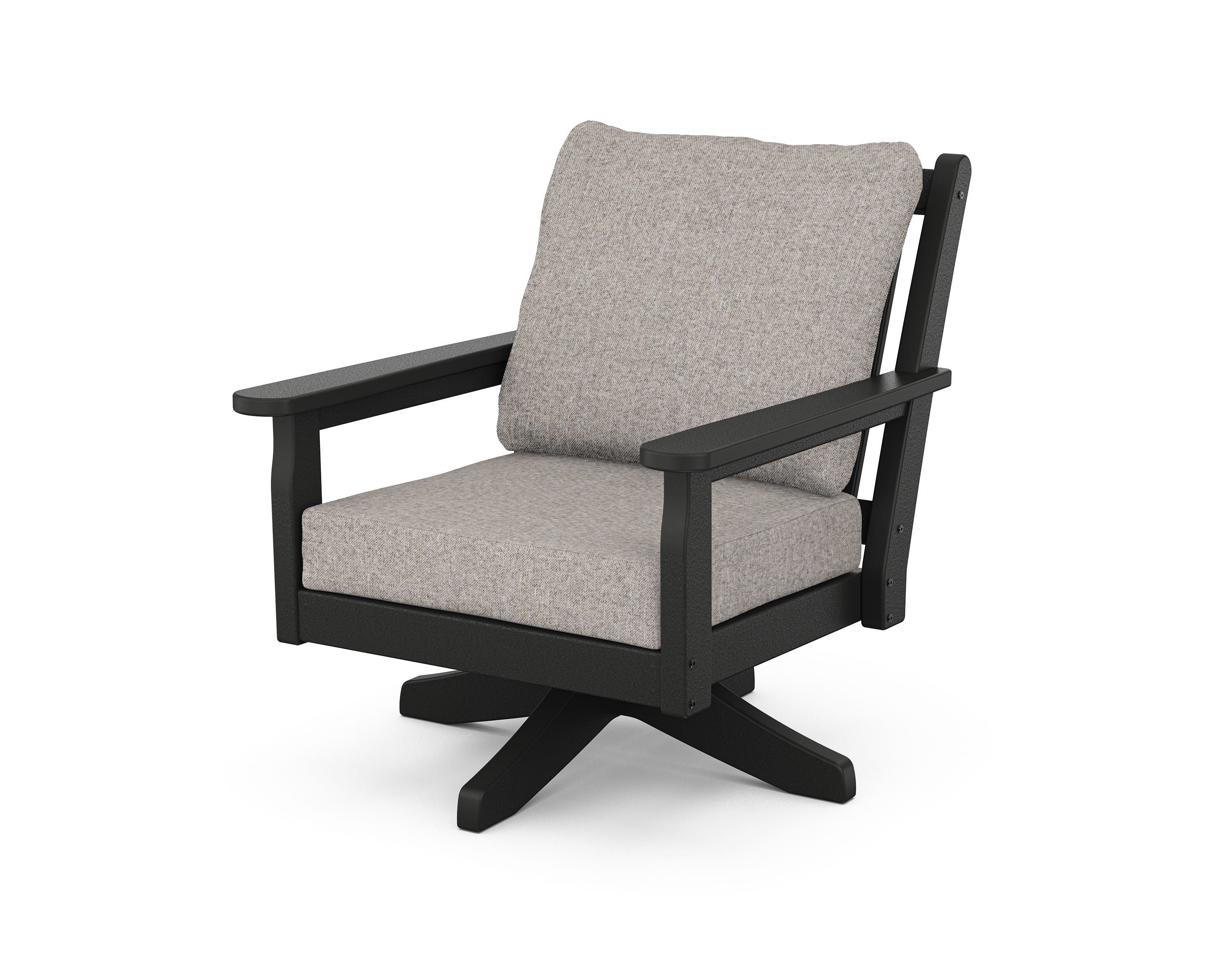 POLYWOOD Chippendale Deep Seating Swivel Chair in Black / Weathered Tweed
