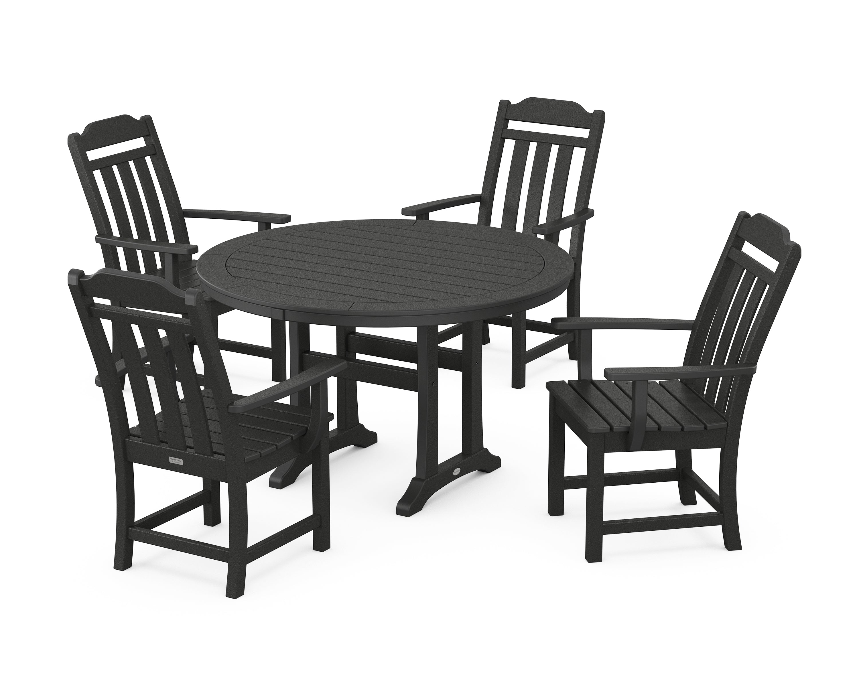 Polywood Country Living 5-Piece Round Dining Set with Trestle Legs in Black