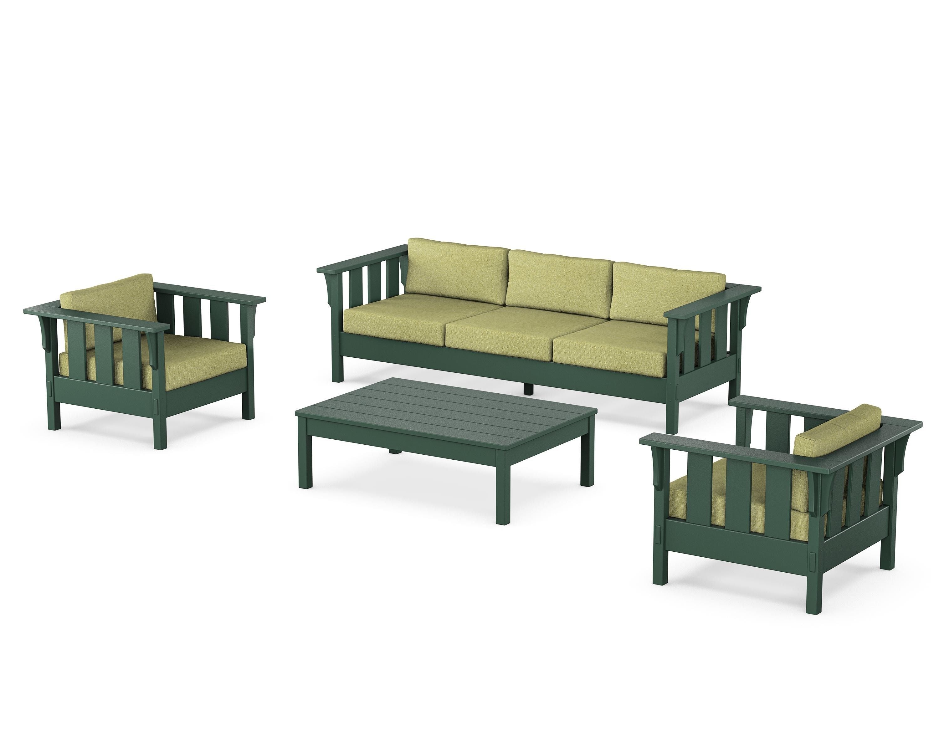 Martha Stewart by POLYWOOD Acadia 4-Piece Deep Seating Set with Sofa in Green / Chartreuse Boucle