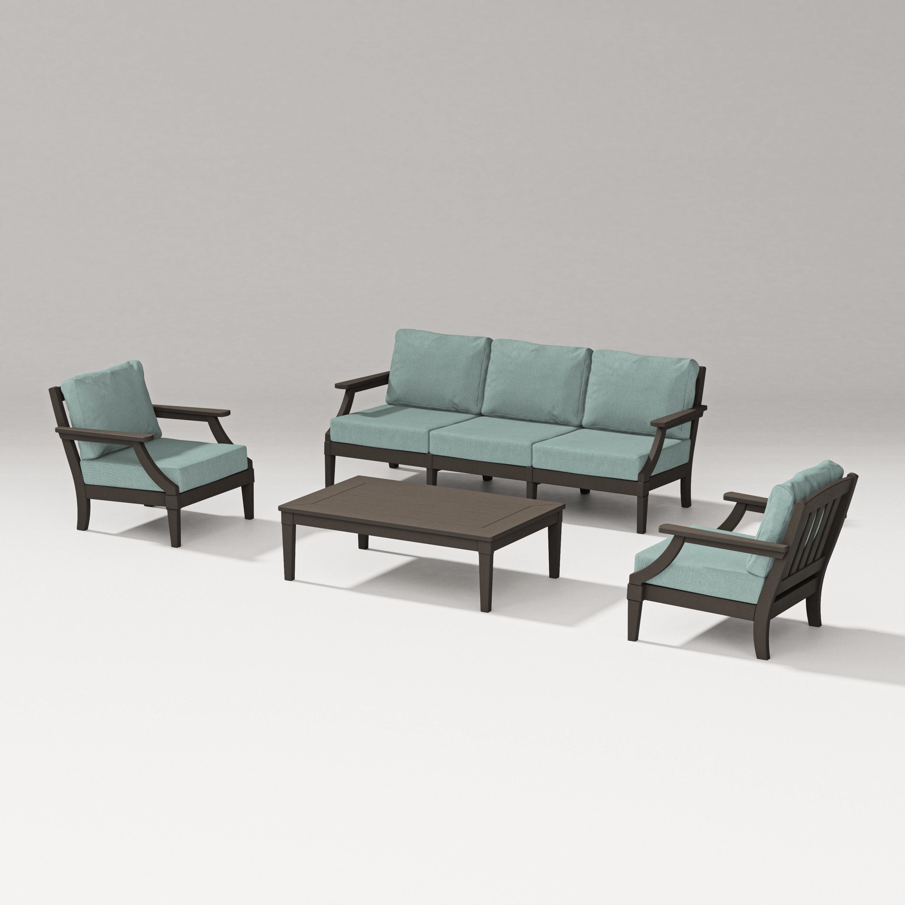 PW Designer Series Estate 4-Piece Lounge Sofa Set in Vintage Coffee / Glacier Spa