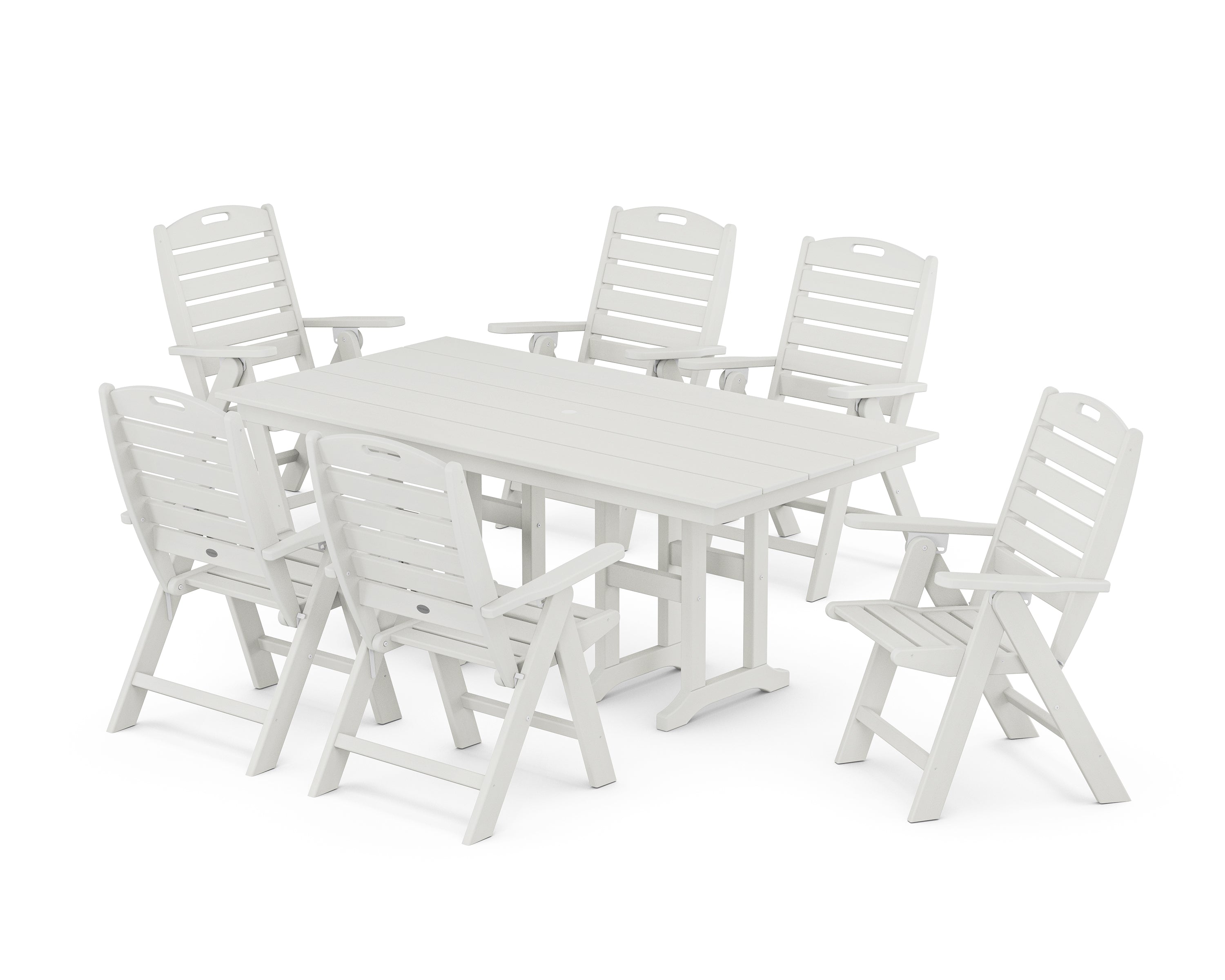 POLYWOOD Nautical Highback 7-Piece Farmhouse Dining Set in Vintage White