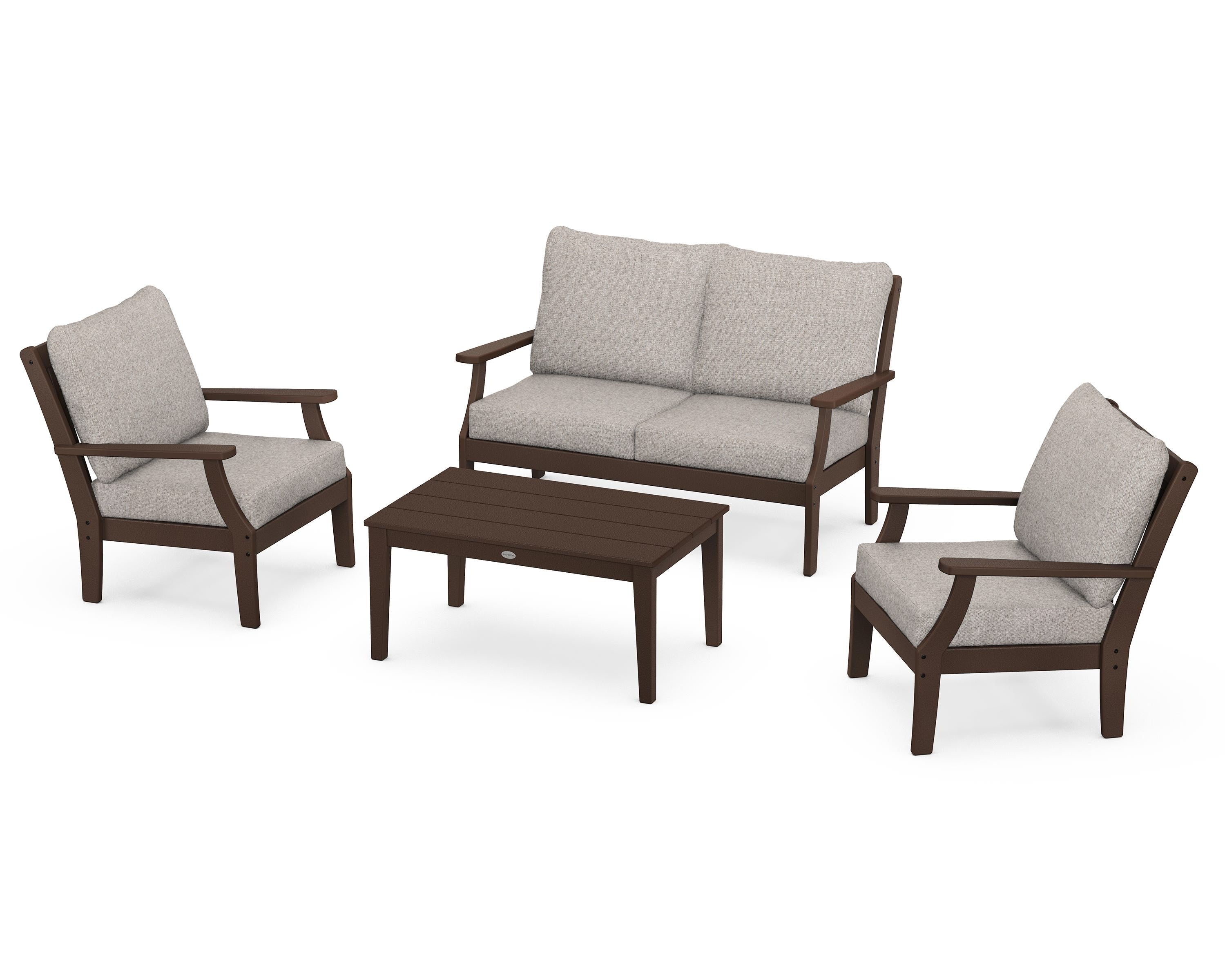 POLYWOOD Braxton 4-Piece Deep Seating Chair Set in Mahogany / Weathered Tweed