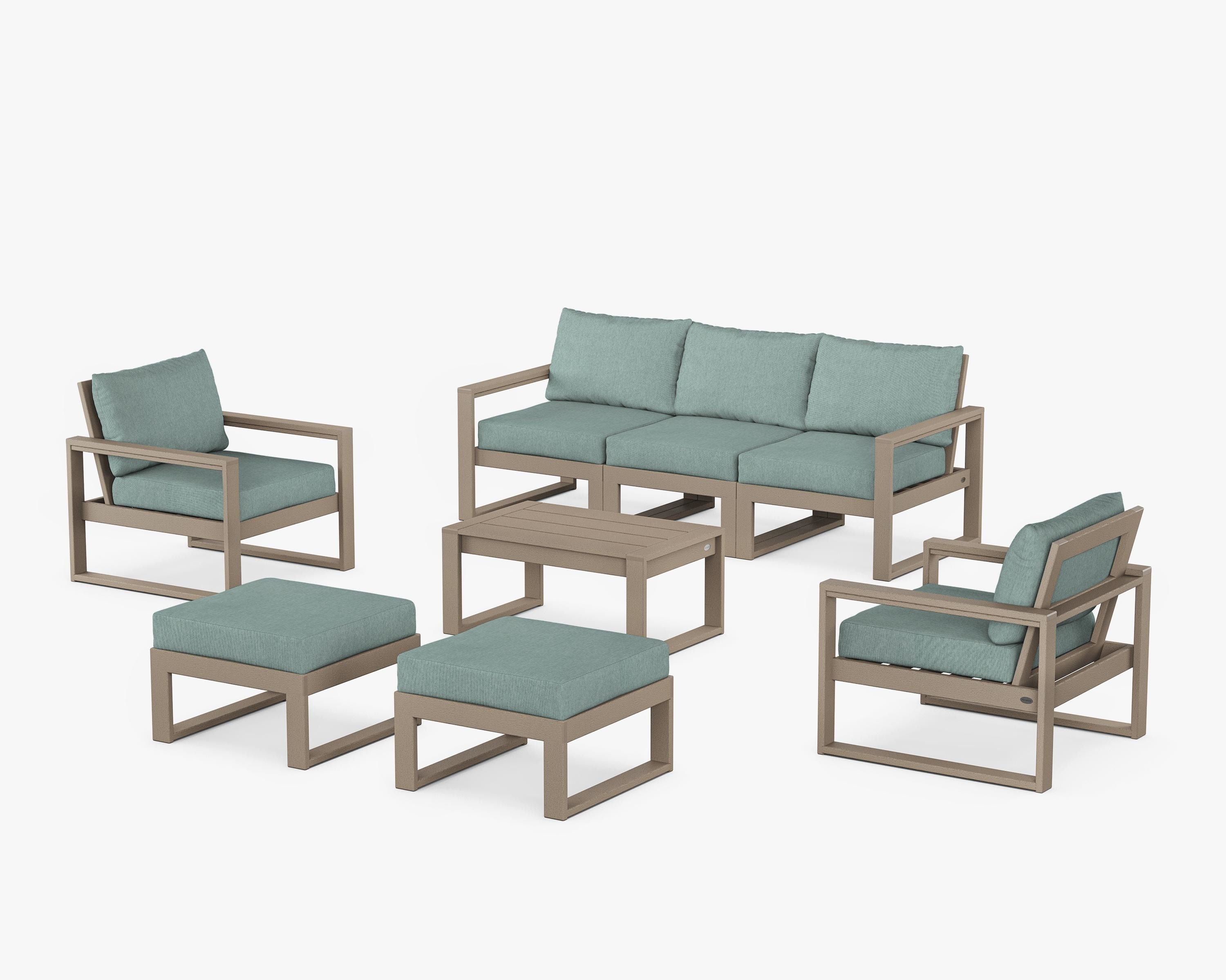 POLYWOOD EDGE Sectional 8-Piece Lounge Sofa Set in Vintage Sahara / Glacier Spa