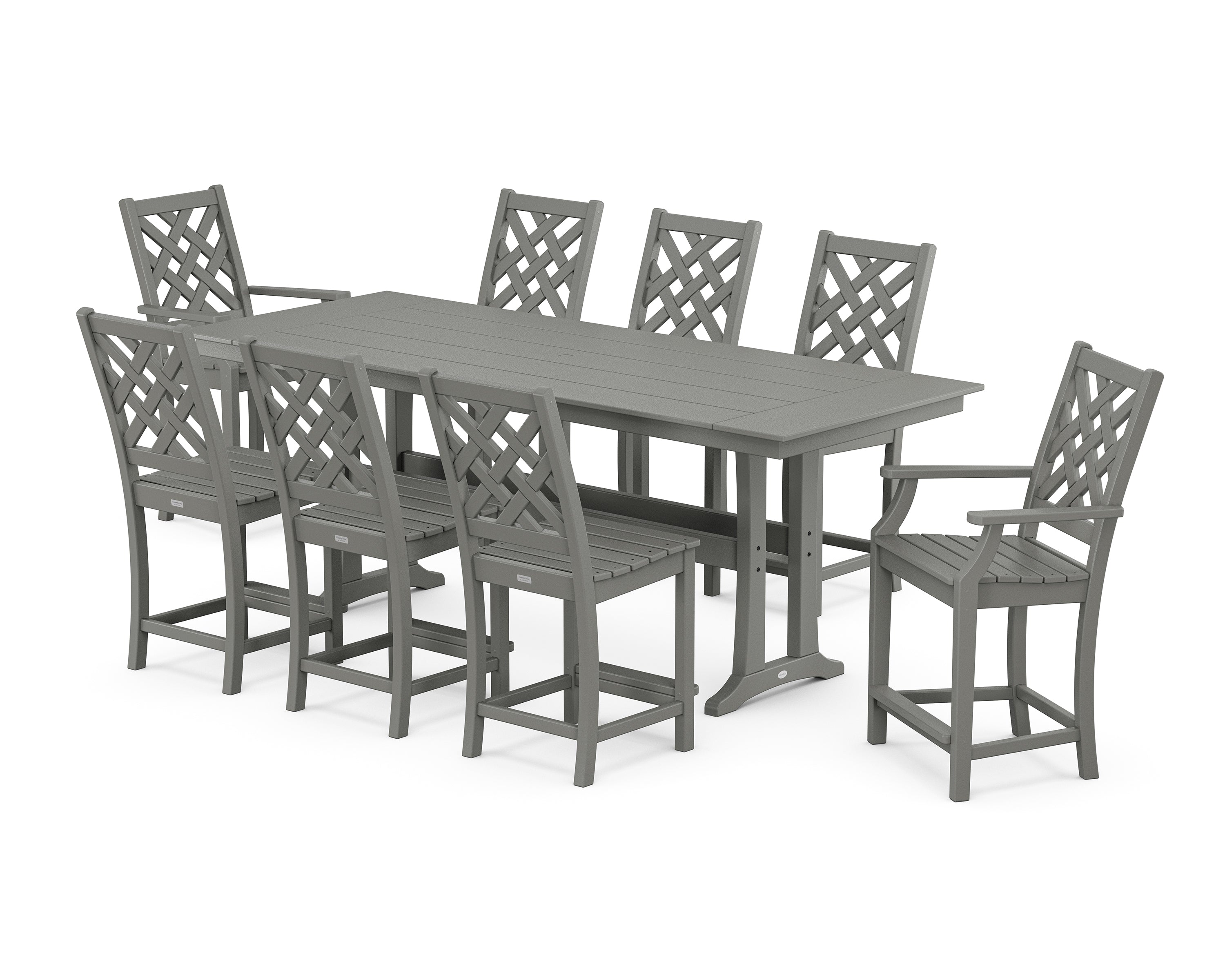 Country Living Wovendale 9-Piece Farmhouse Counter Set with Trestle Legs in Slate Grey