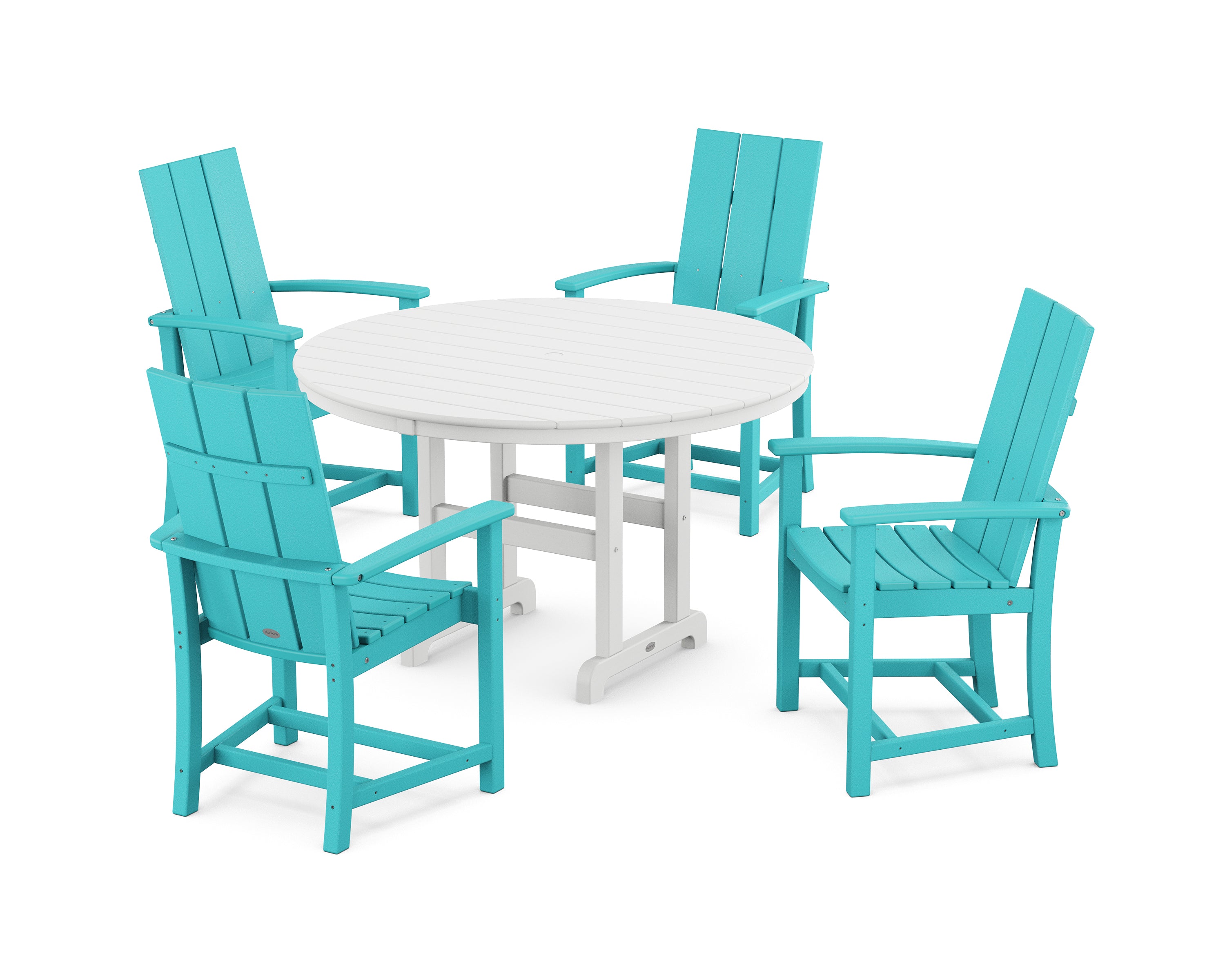 POLYWOOD® Modern Adirondack 5-Piece Round Farmhouse Dining Set in Aruba / White