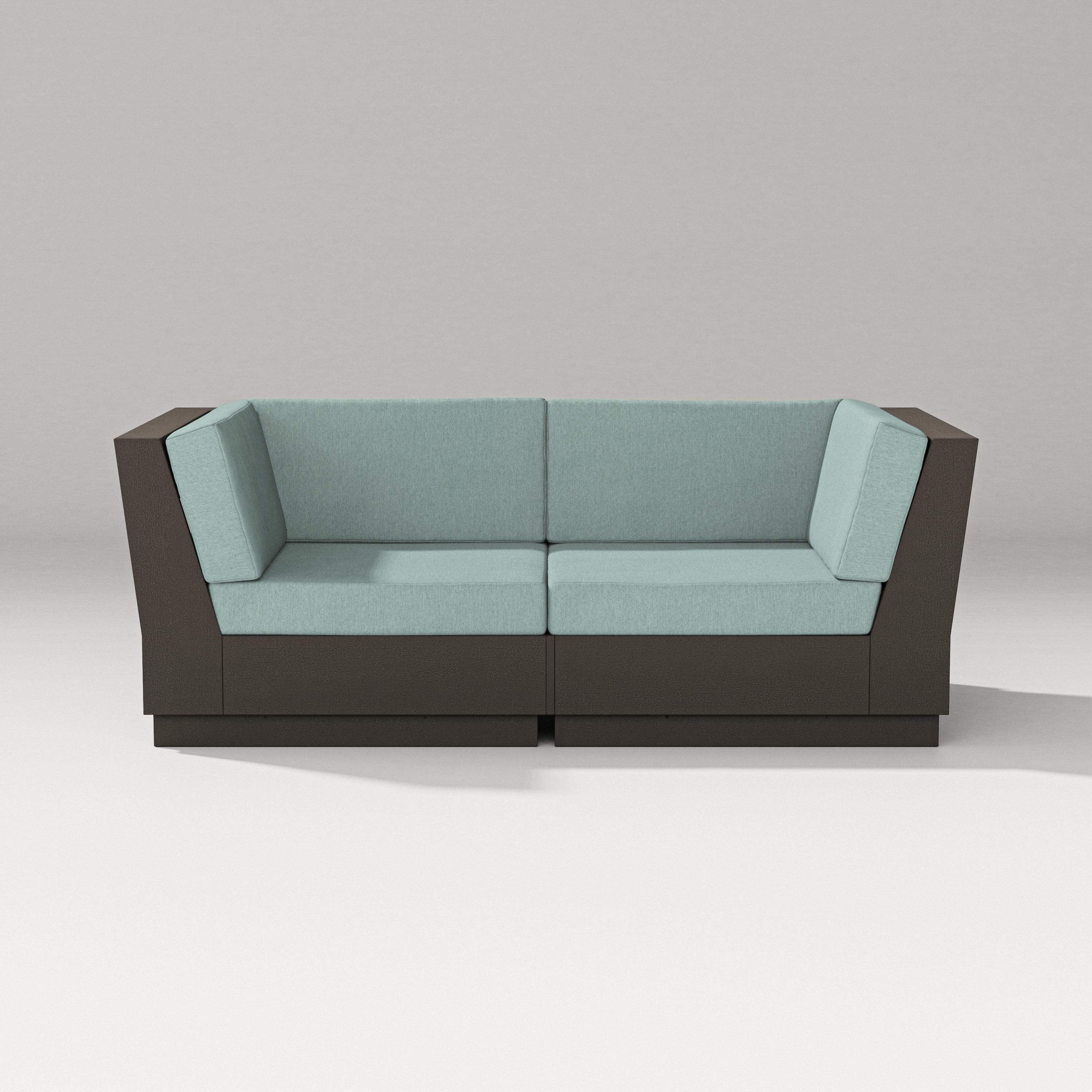 PW Designer Series Elevate Loveseat Sectional in Vintage Coffee / Glacier Spa