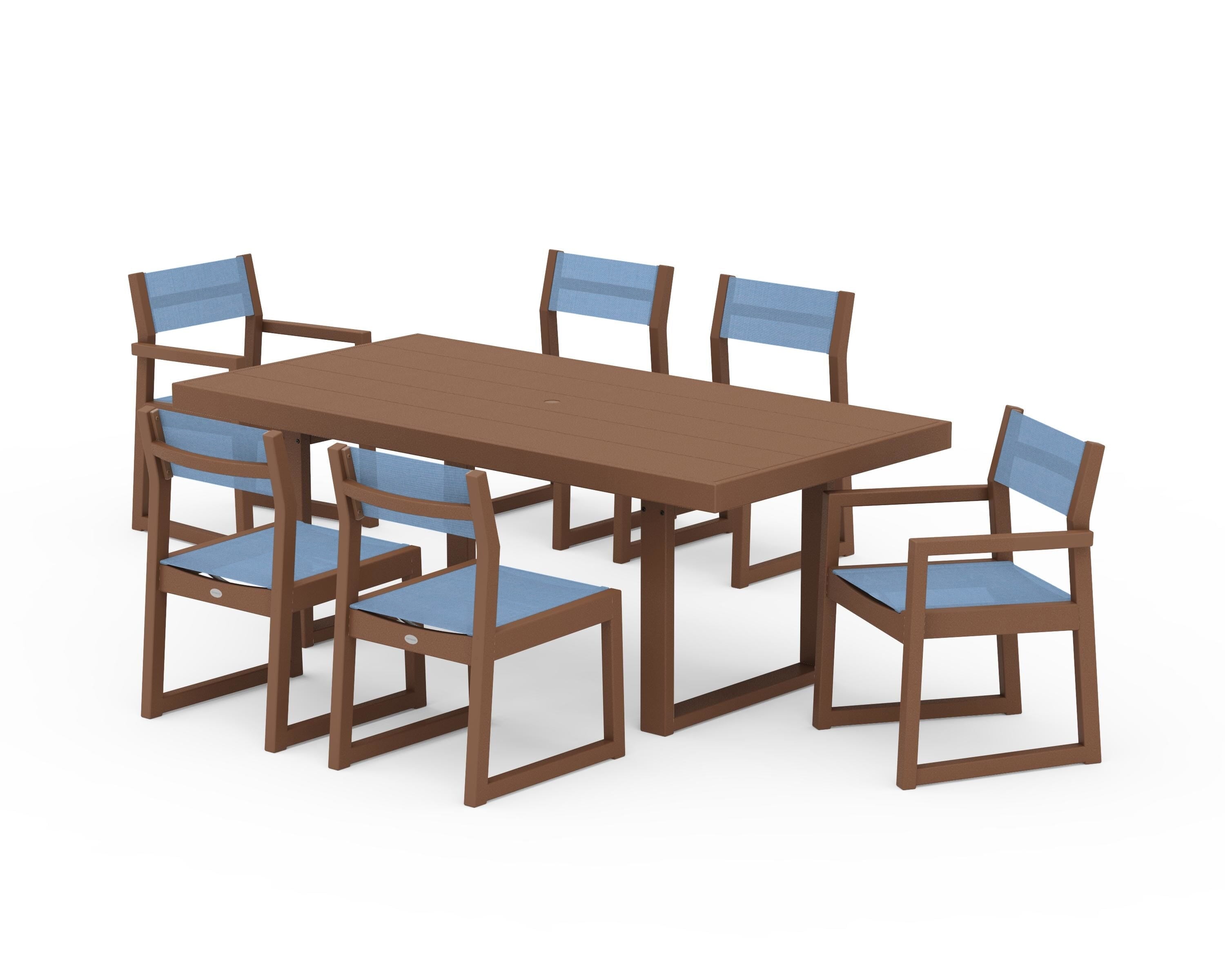 POLYWOOD EDGE Sling 7-Piece Dining Set in Teak / Poolside Sling
