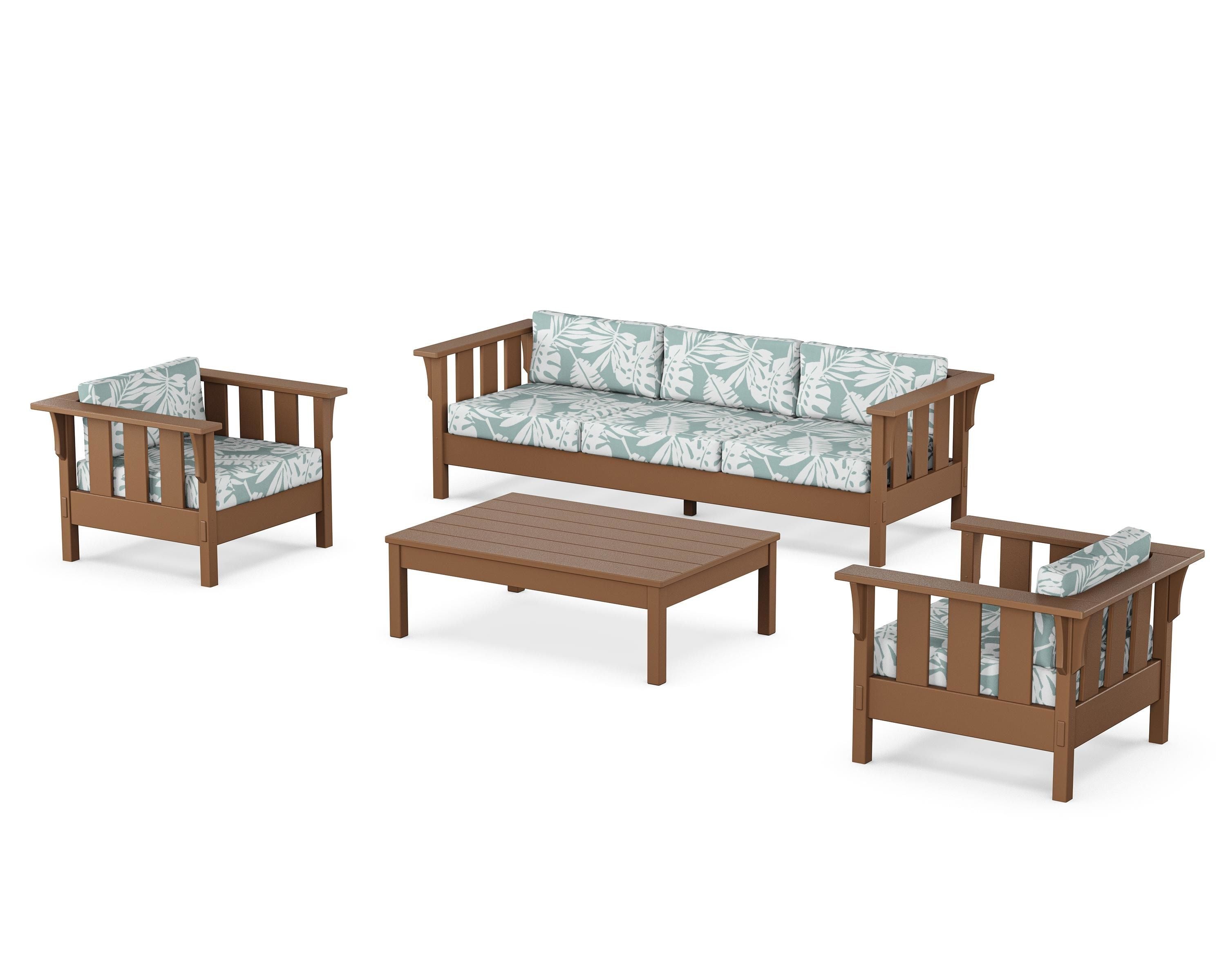 Martha Stewart by POLYWOOD Acadia 4-Piece Deep Seating Set with Sofa in Teak / Leaf Glacier Spa