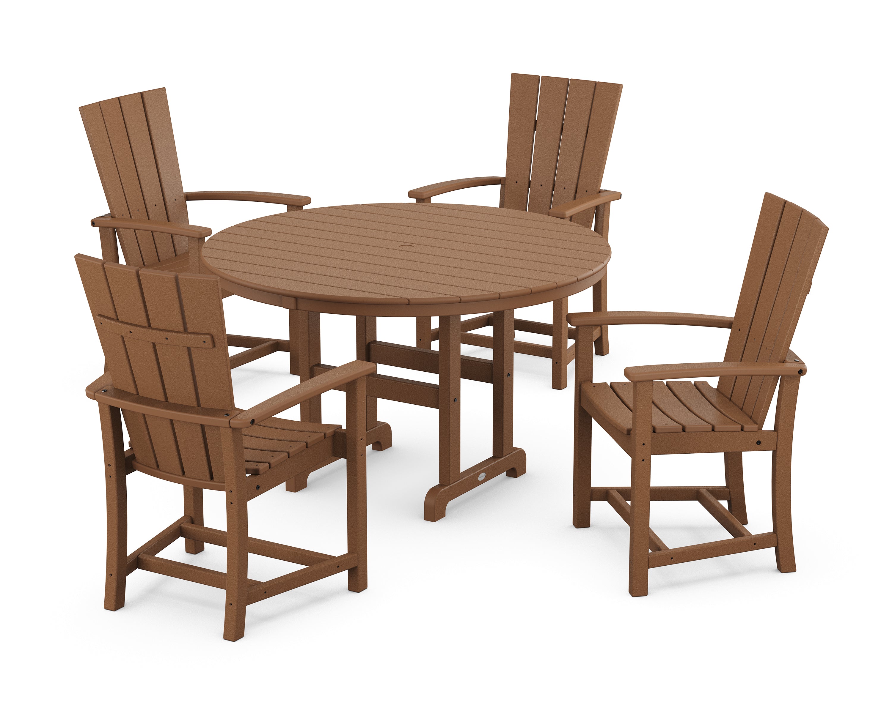 POLYWOOD® Quattro 5-Piece Round Farmhouse Dining Set in Teak