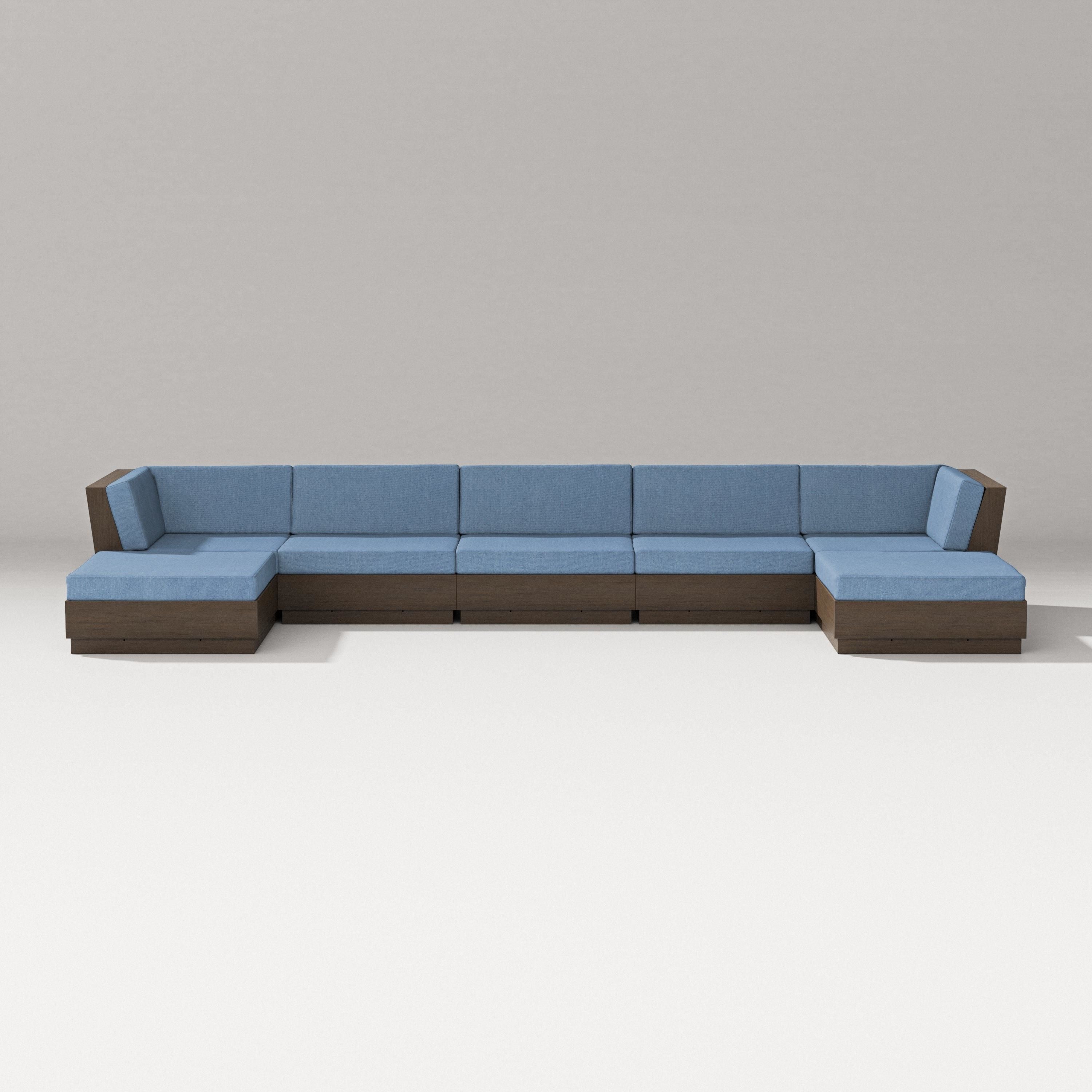 PW Designer Series Elevate 7-Piece Double Chaise Sectional in Kona / Sky Blue