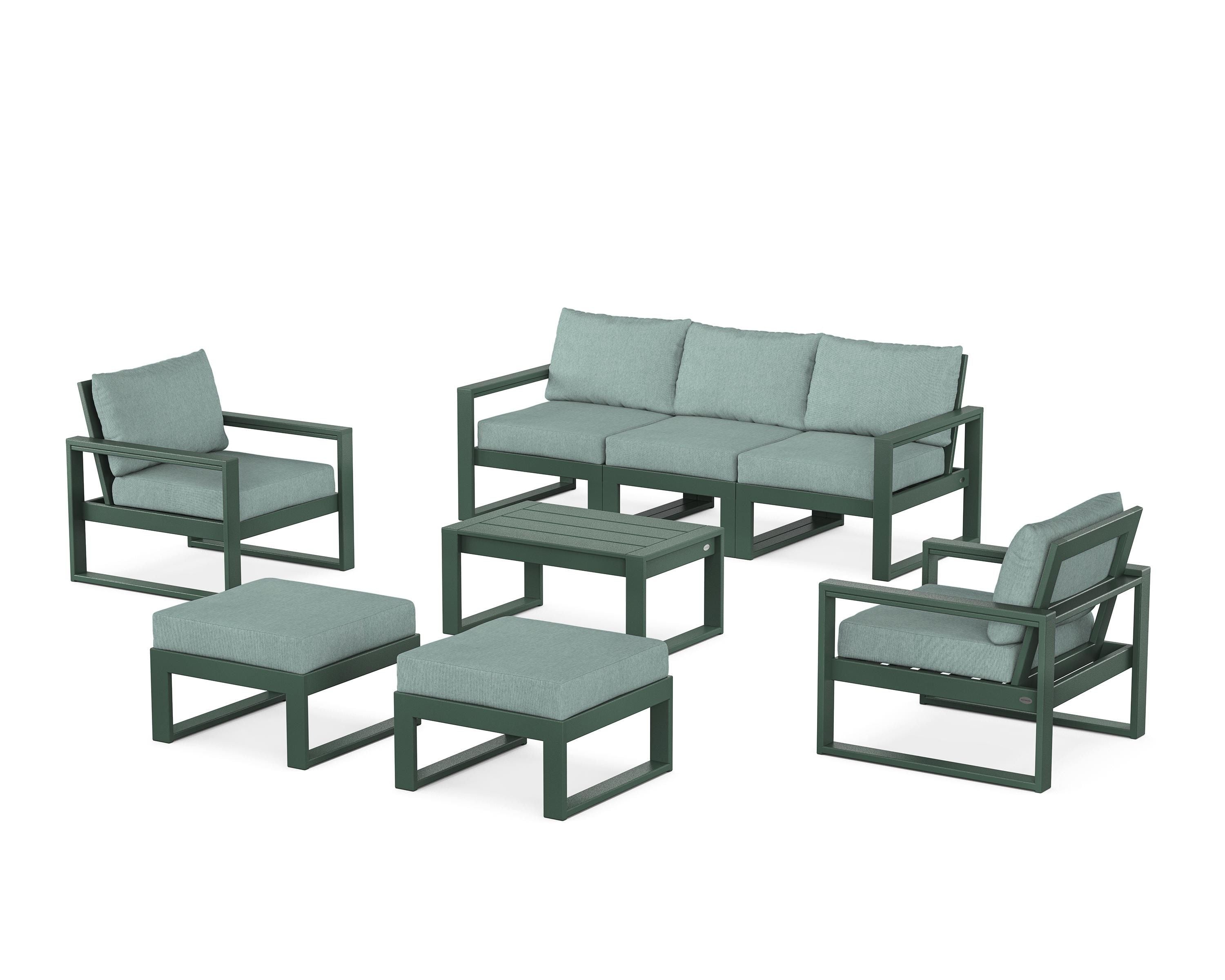 POLYWOOD EDGE Sectional 8-Piece Lounge Sofa Set in Green / Glacier Spa
