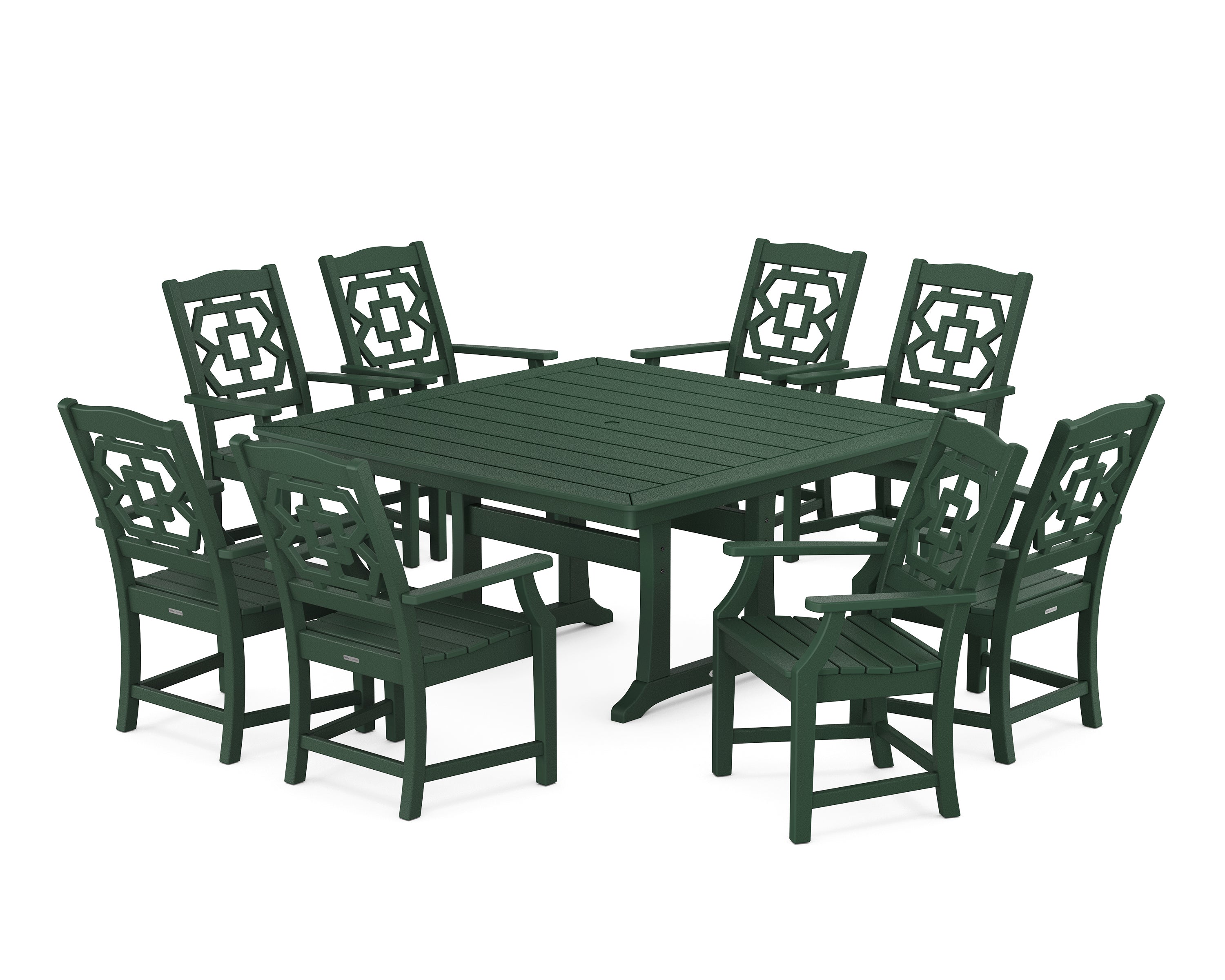 Martha Stewart by POLYWOOD® Chinoiserie 9-Piece Square Dining Set with Trestle Legs in Green