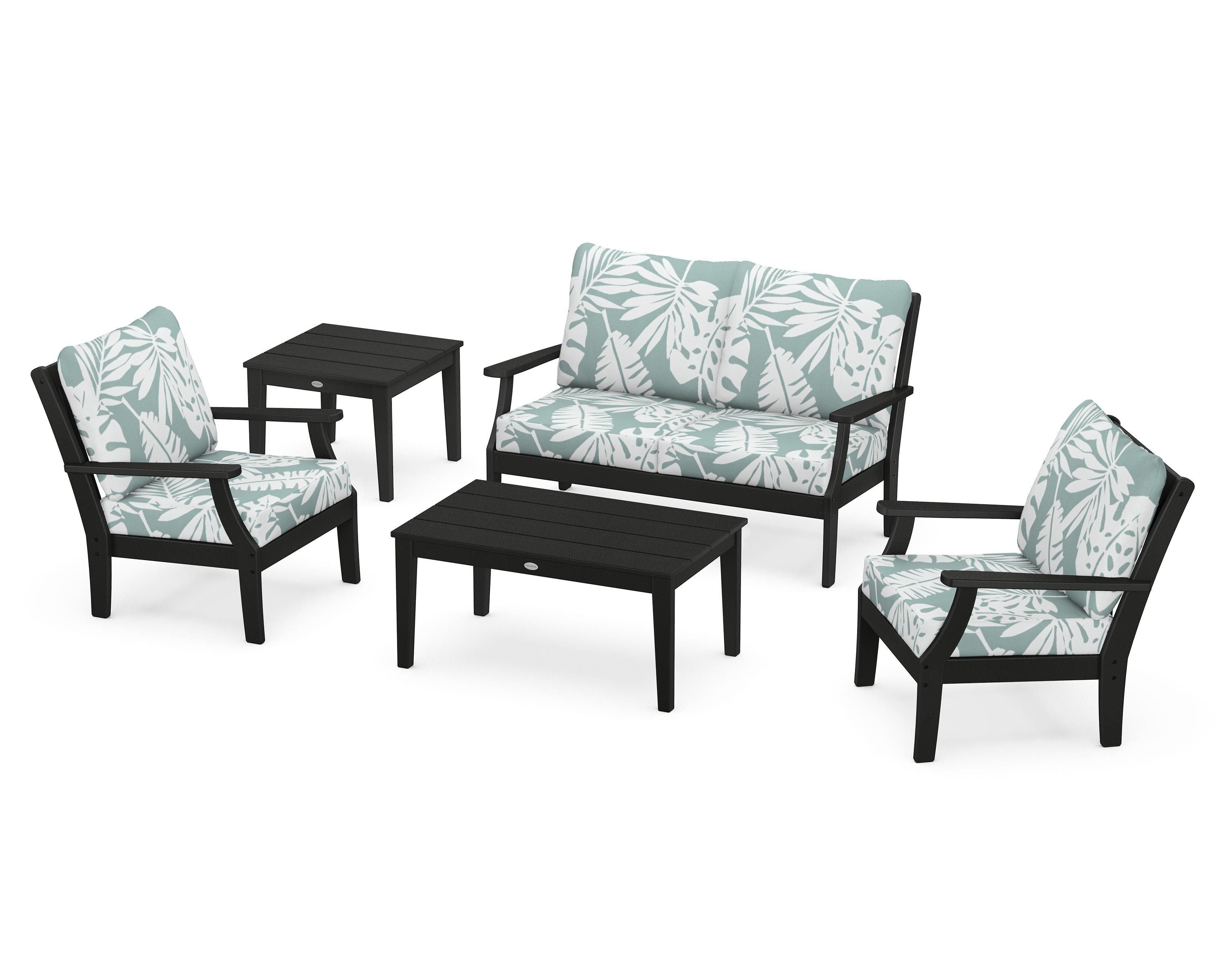 POLYWOOD Braxton 5-Piece Deep Seating Set in Black / Leaf Glacier Spa