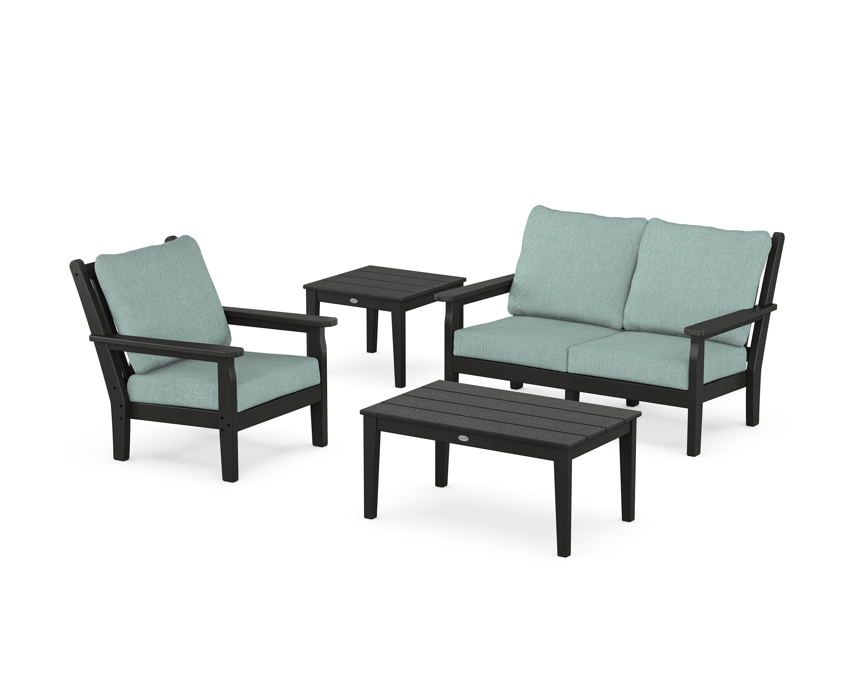 POLYWOOD Chippendale 4-Piece Deep Seating Set in Black / Glacier Spa