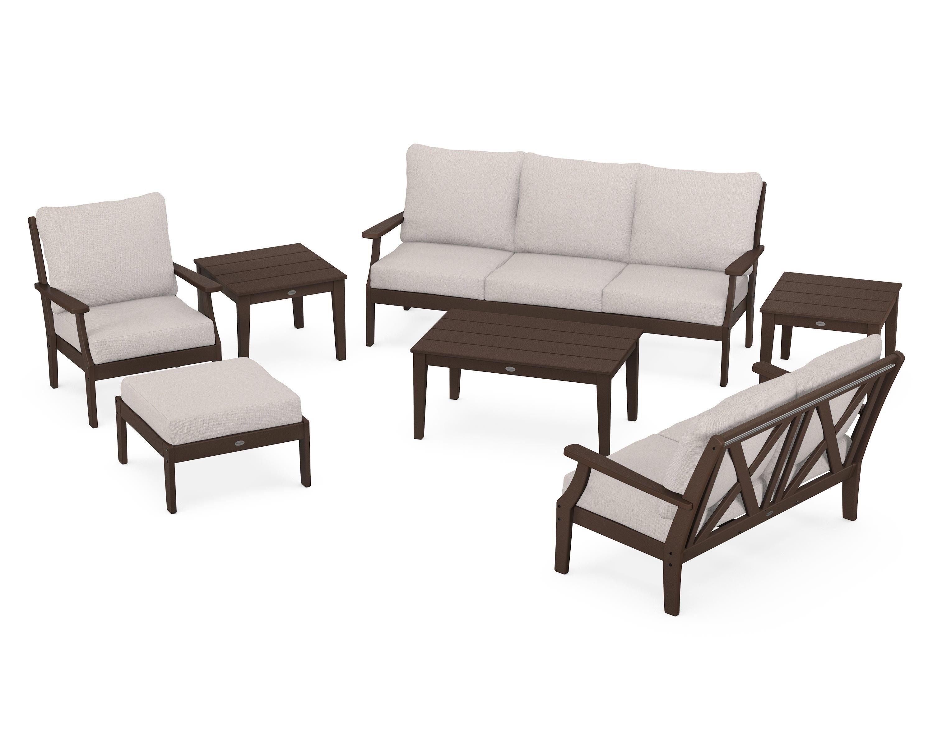 POLYWOOD Braxton 7-Piece Deep Seating Set in Mahogany / Dune Burlap
