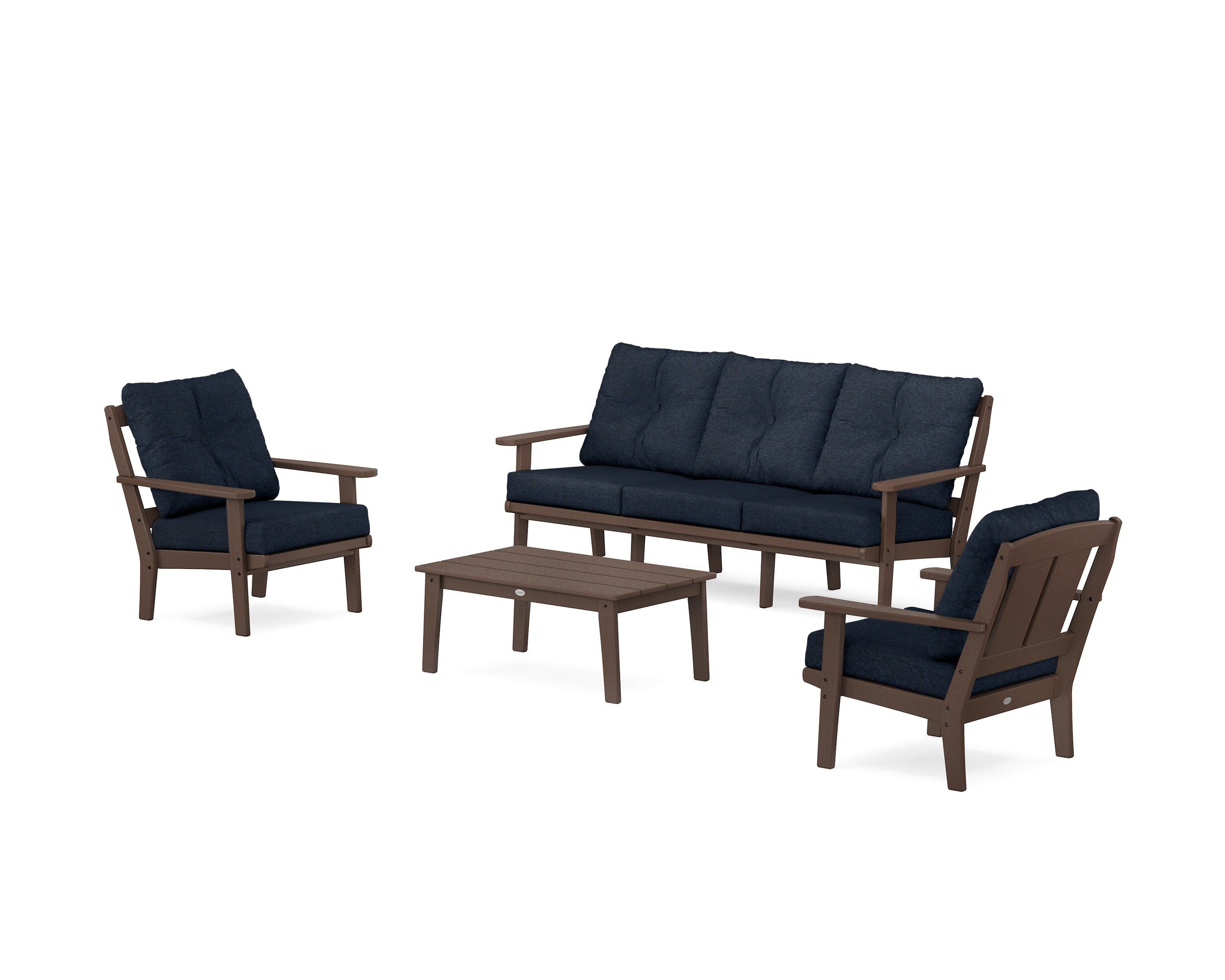 POLYWOOD Mission 4-Piece Deep Seating Set with Sofa in Mahogany / Marine Indigo