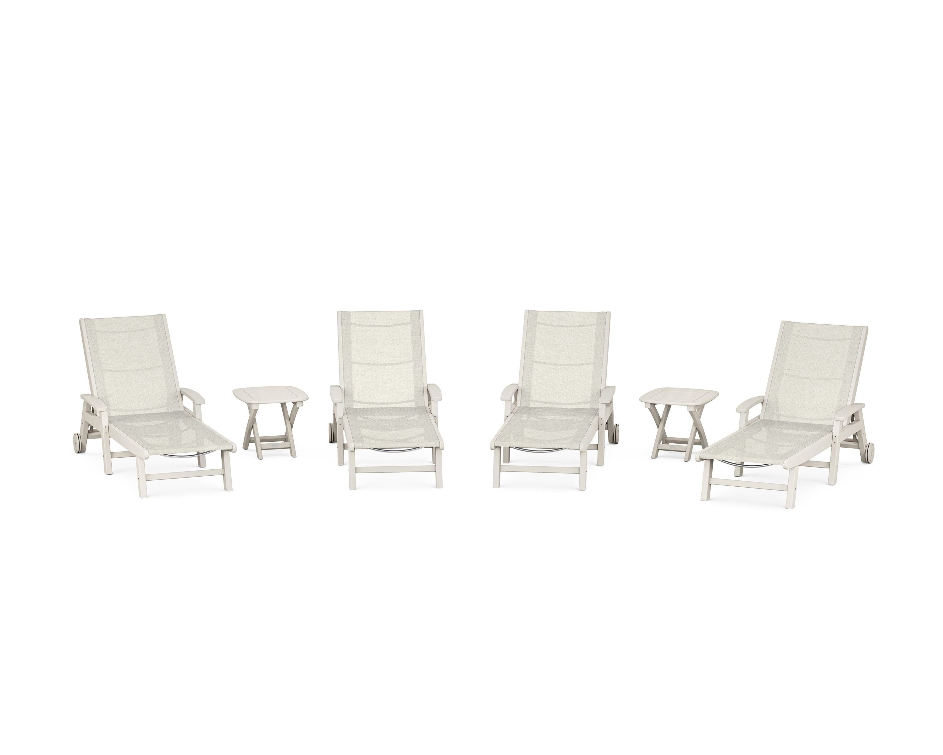 POLYWOOD Coastal Chaise 6-Piece Set with Wheels in Sand / Parchment Sling