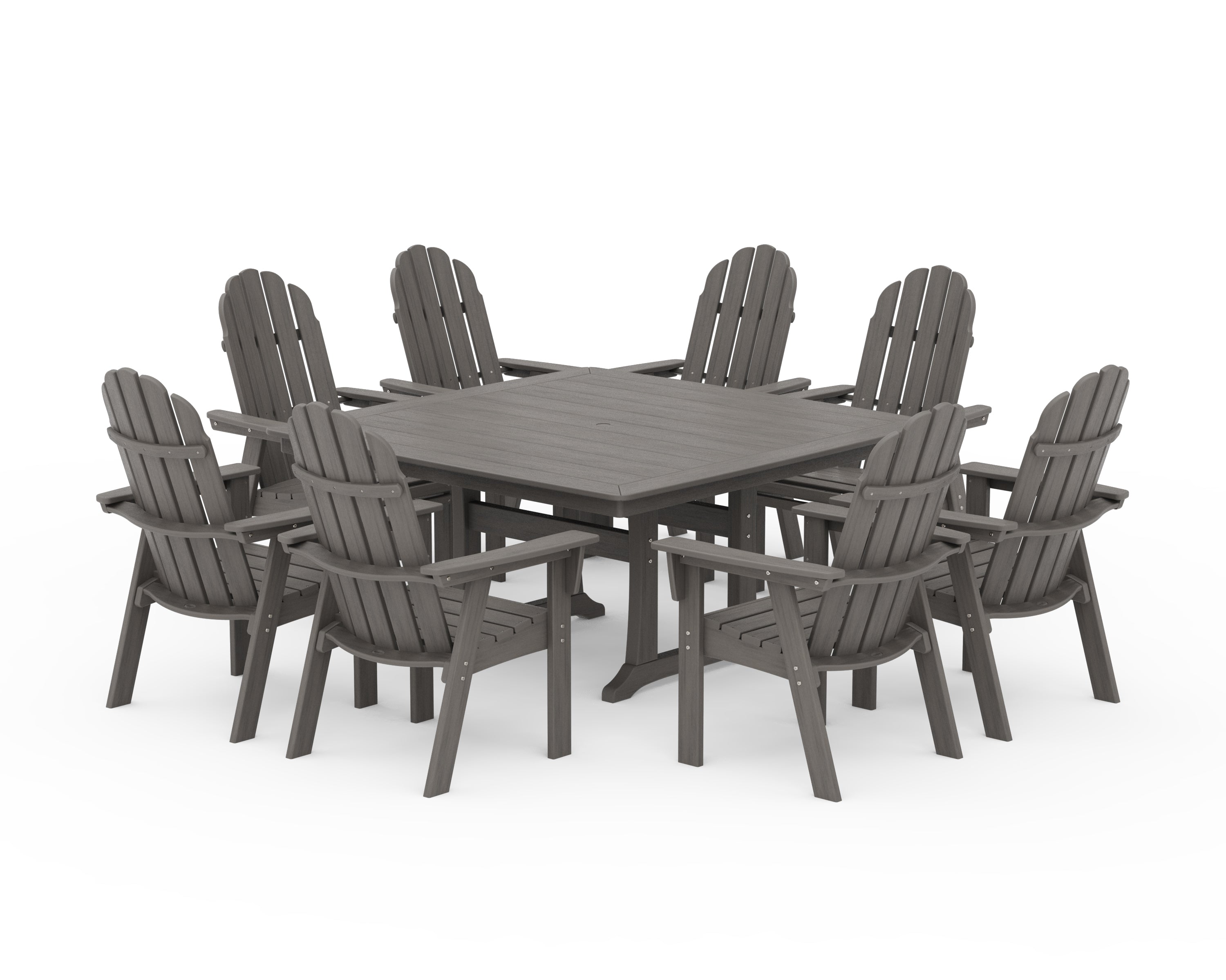 POLYWOOD Vineyard Curveback Adirondack 9-Piece Nautical Trestle Dining Set in Driftwood