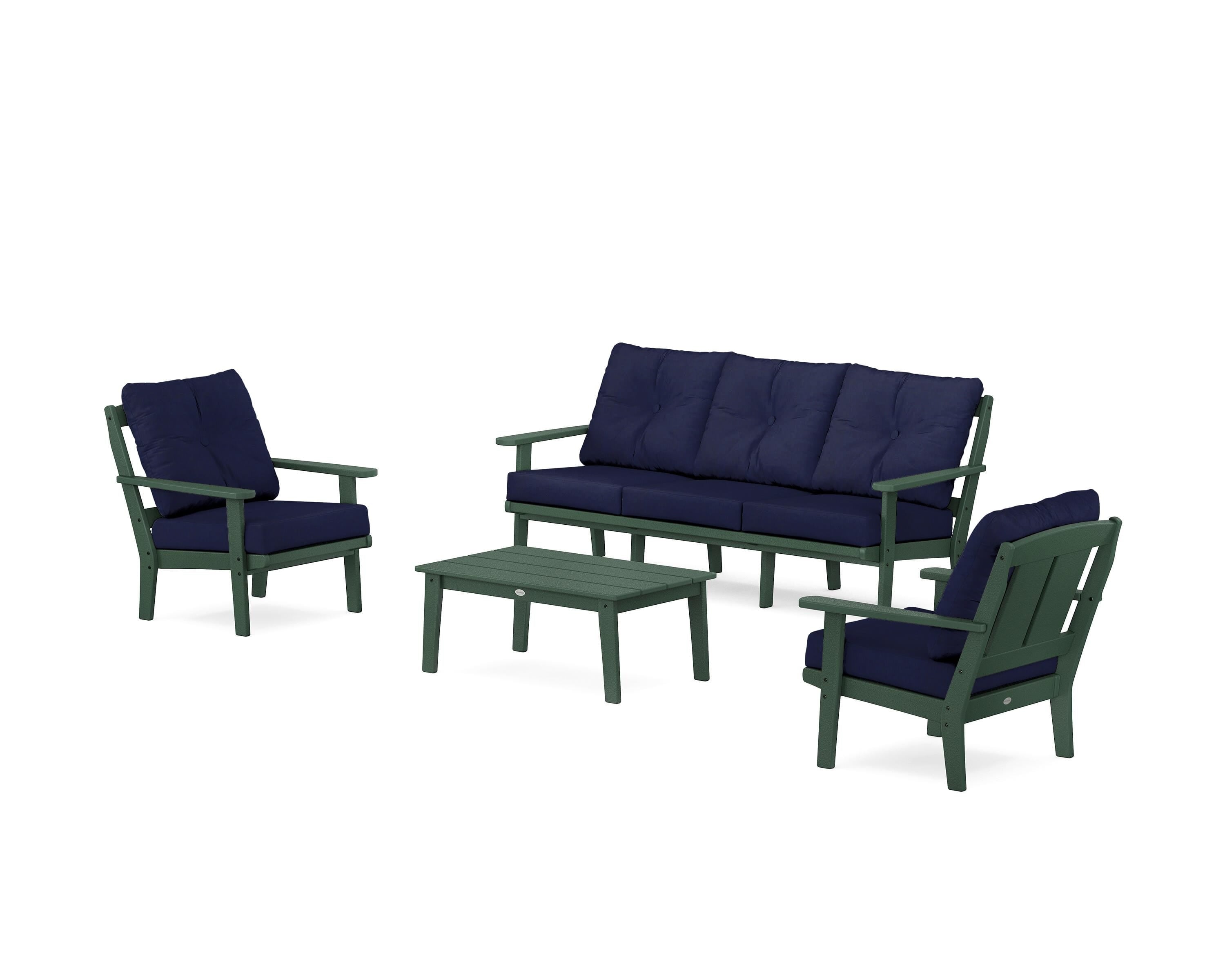 POLYWOOD Mission 4-Piece Deep Seating Set with Sofa in Green / Navy