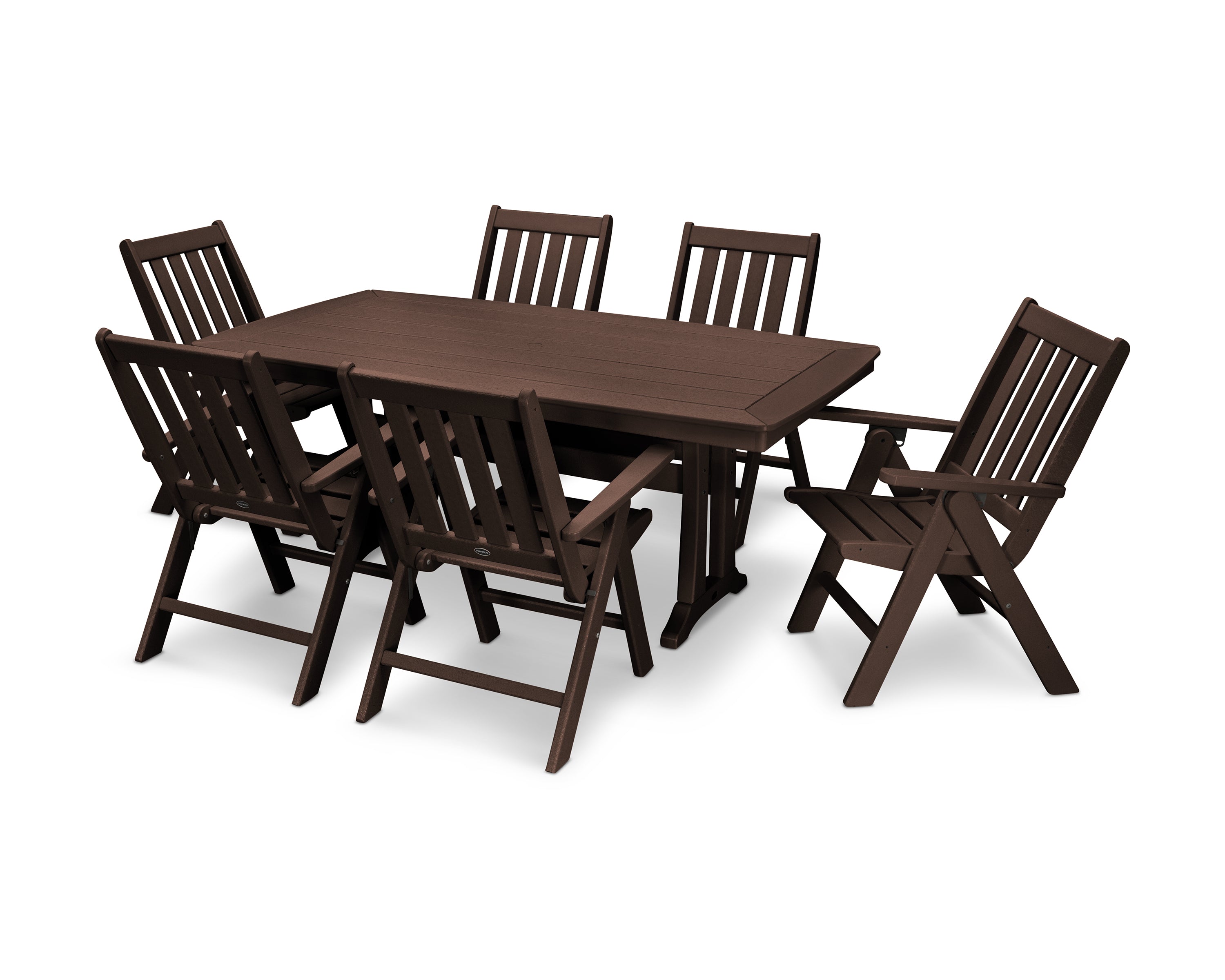 POLYWOOD® Vineyard Folding Chair 7-Piece Dining Set with Trestle Legs in Mahogany