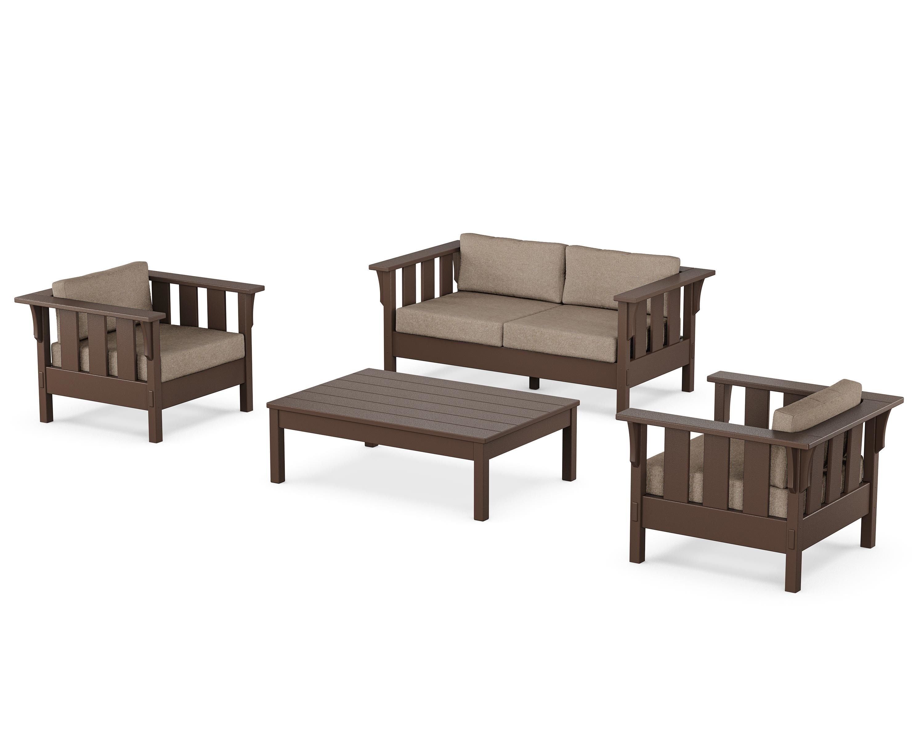 Martha Stewart by POLYWOOD Acadia 4-Piece Deep Seating Set with Loveseat in Mahogany / Spiced Burlap