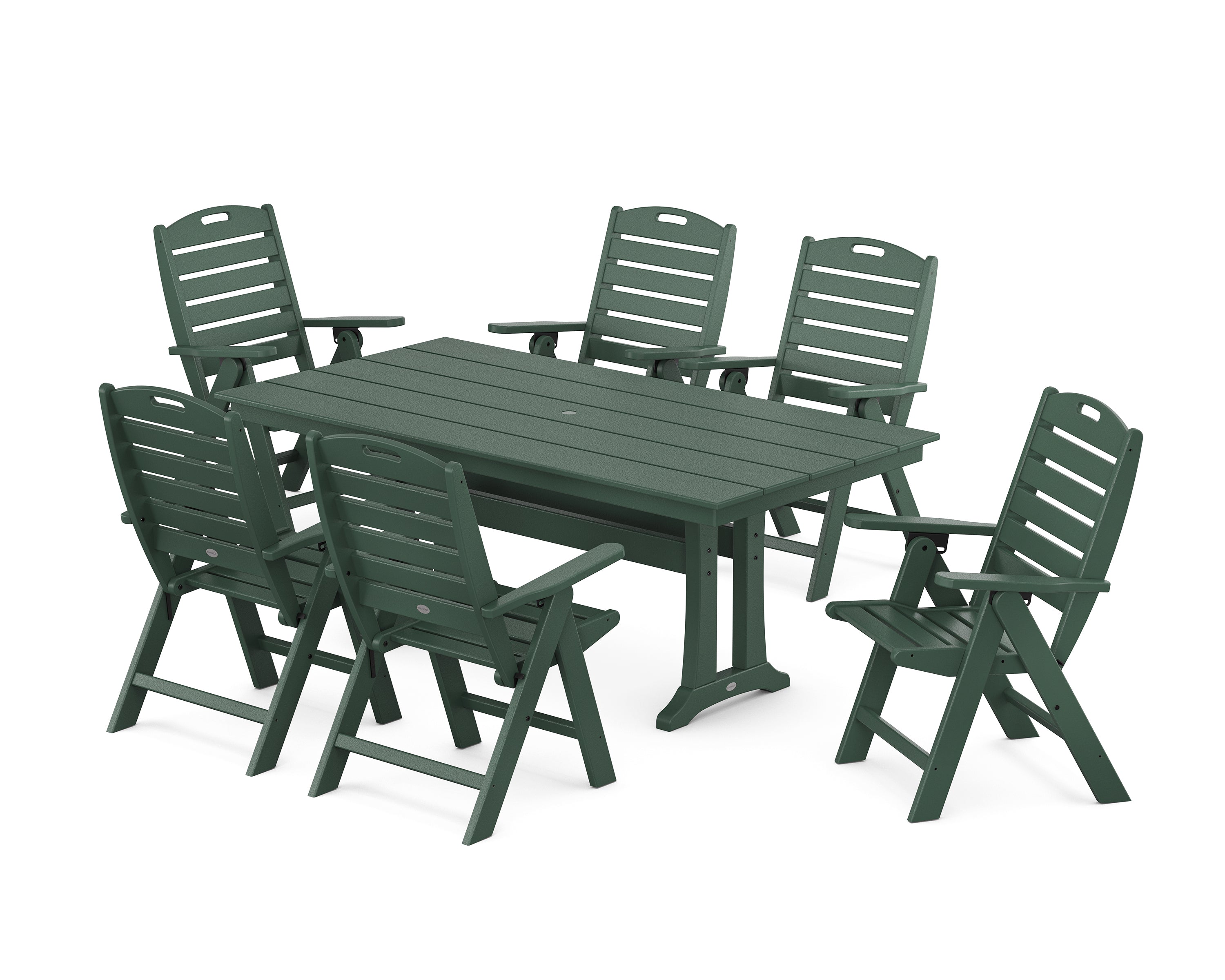 POLYWOOD Nautical Highback 7-Piece Farmhouse Dining Set with Trestle Legs in Green