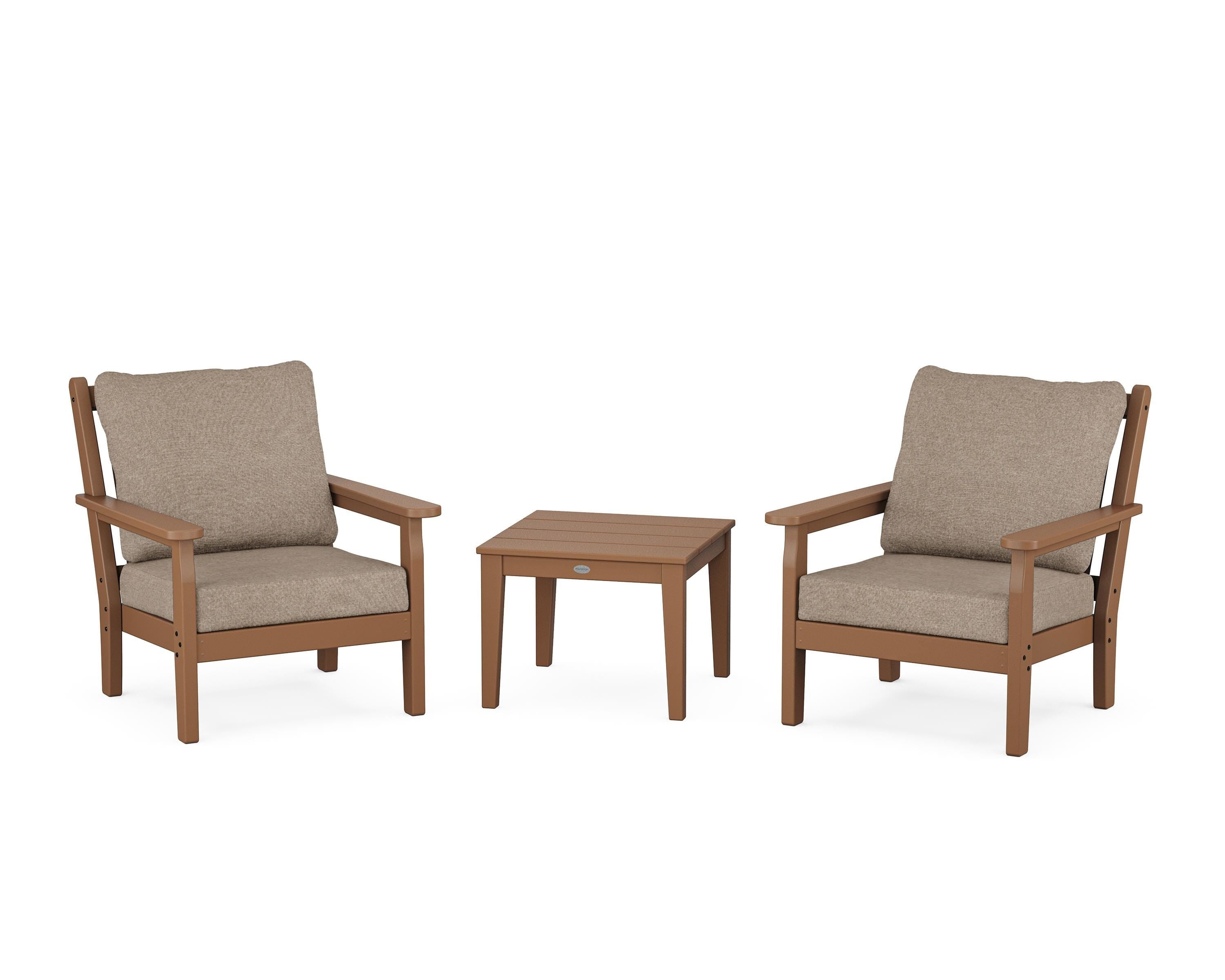 POLYWOOD Chippendale 3-Piece Deep Seating Set in Teak / Spiced Burlap