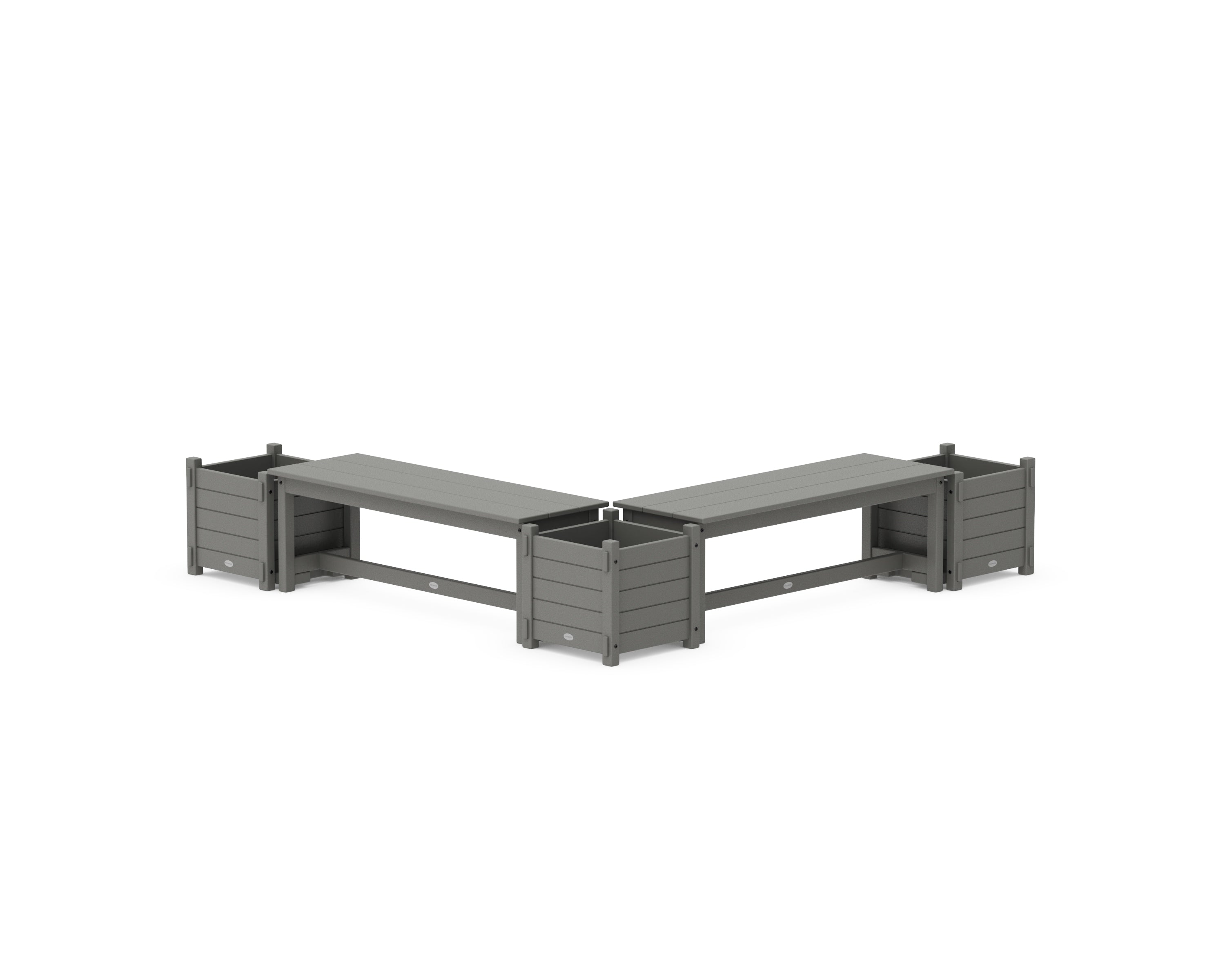 POLYWOOD 48" Nautical L- Shaped Planter Bench Corner Set in Slate Grey