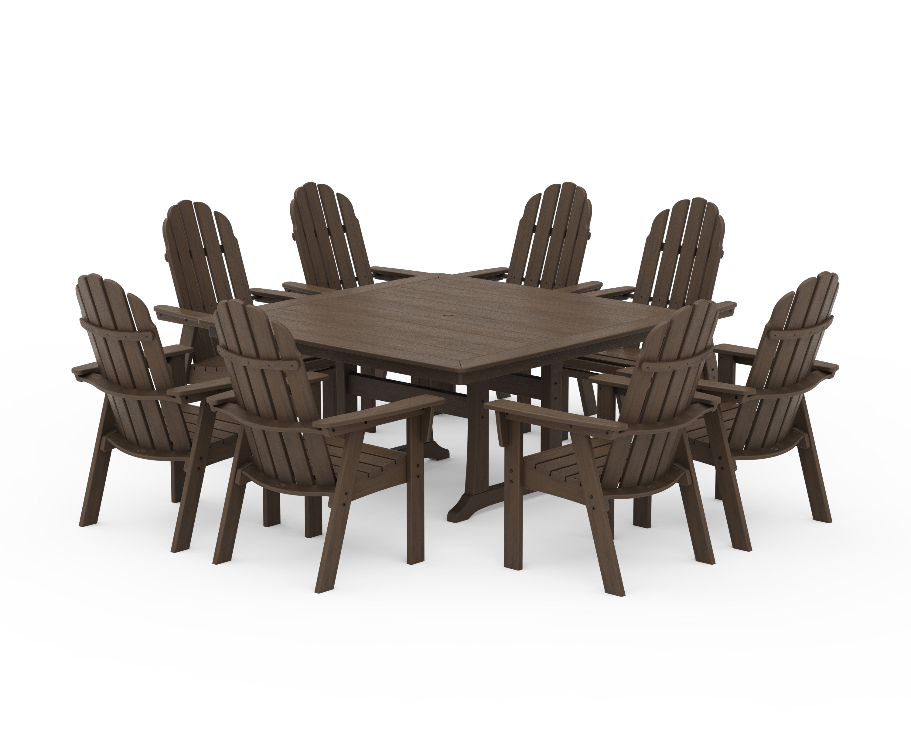 POLYWOOD Vineyard Curveback Adirondack 9-Piece Nautical Trestle Dining Set in Kona
