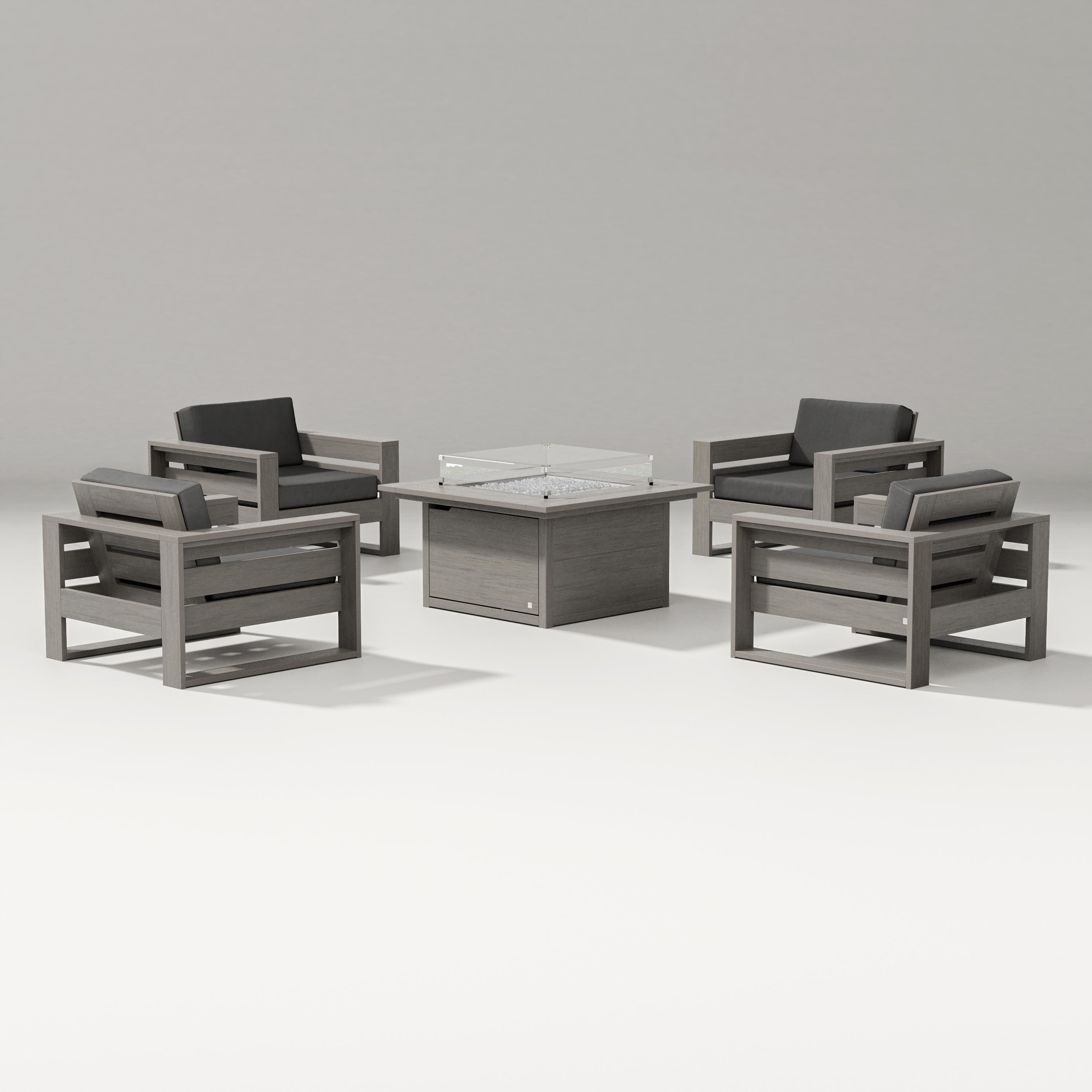 PW Designer Series Latitude 5-Piece Lounge Fire Table Set in Driftwood / Spectrum Carbon