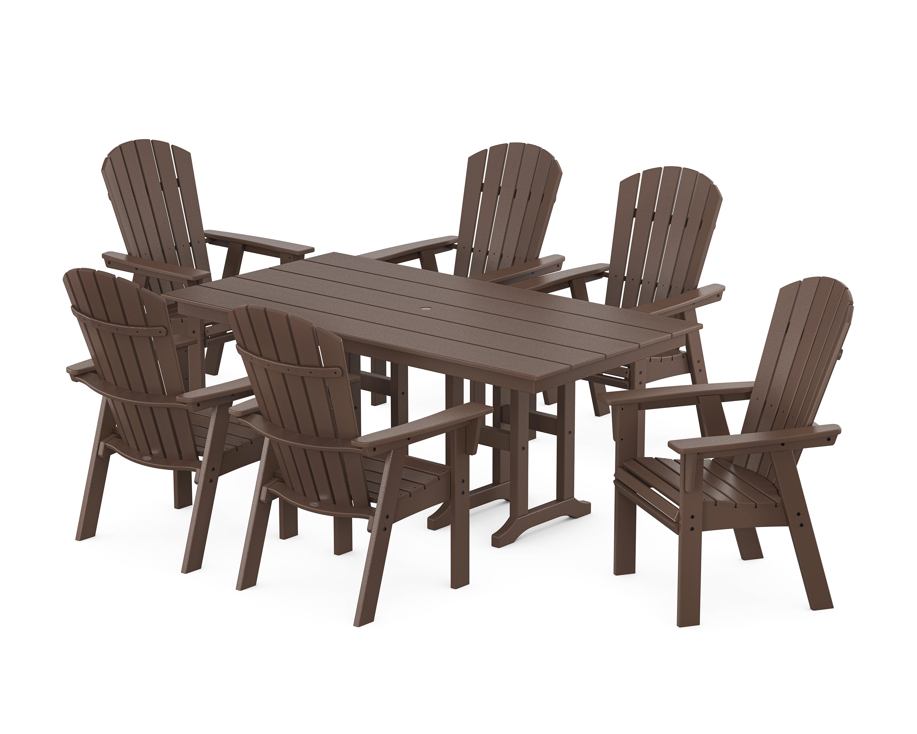 POLYWOOD Nautical Curveback Adirondack 7-Piece Farmhouse Dining Set in Mahogany