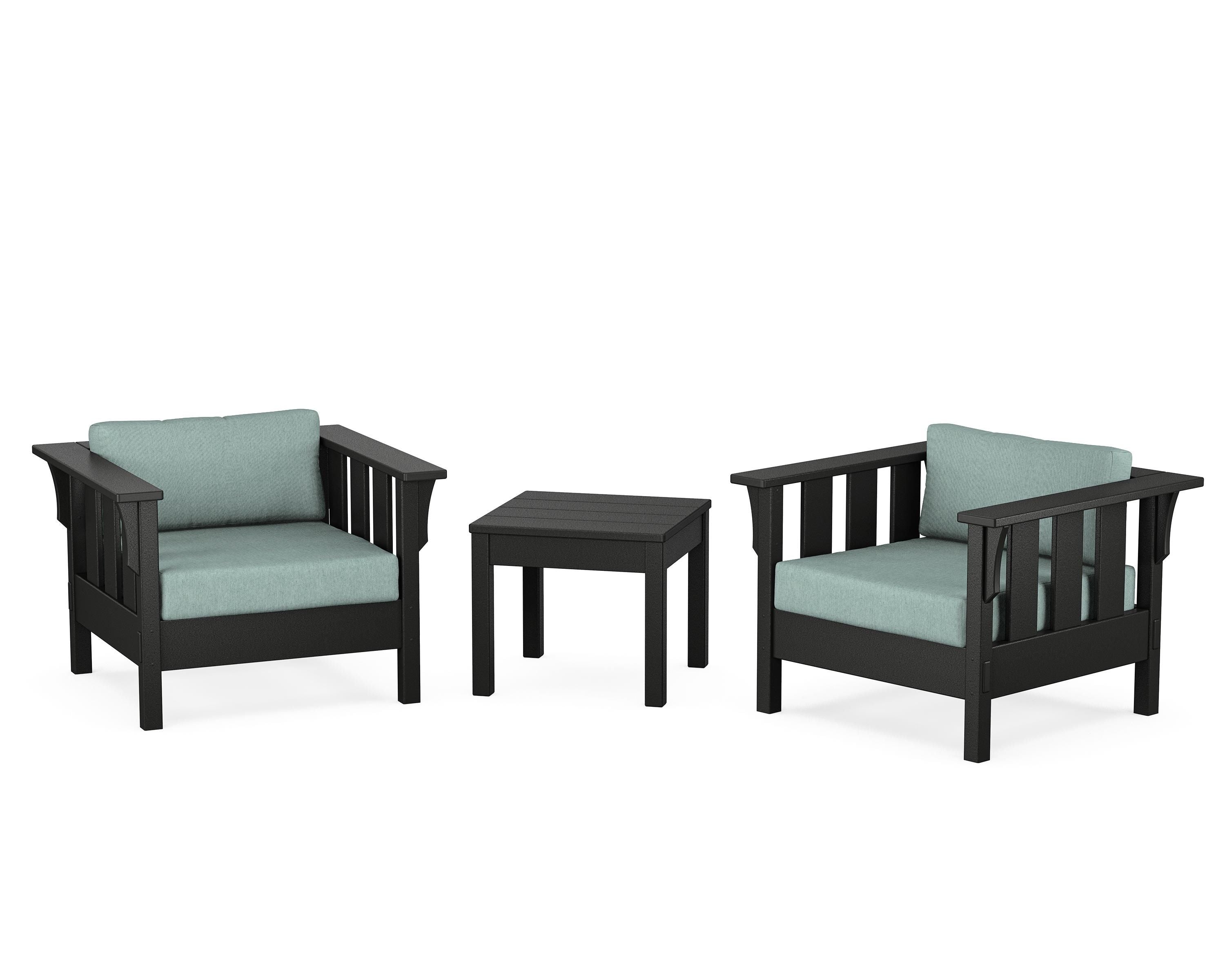 Martha Stewart by POLYWOOD Acadia 3-Piece Deep Seating Set in Black / Glacier Spa