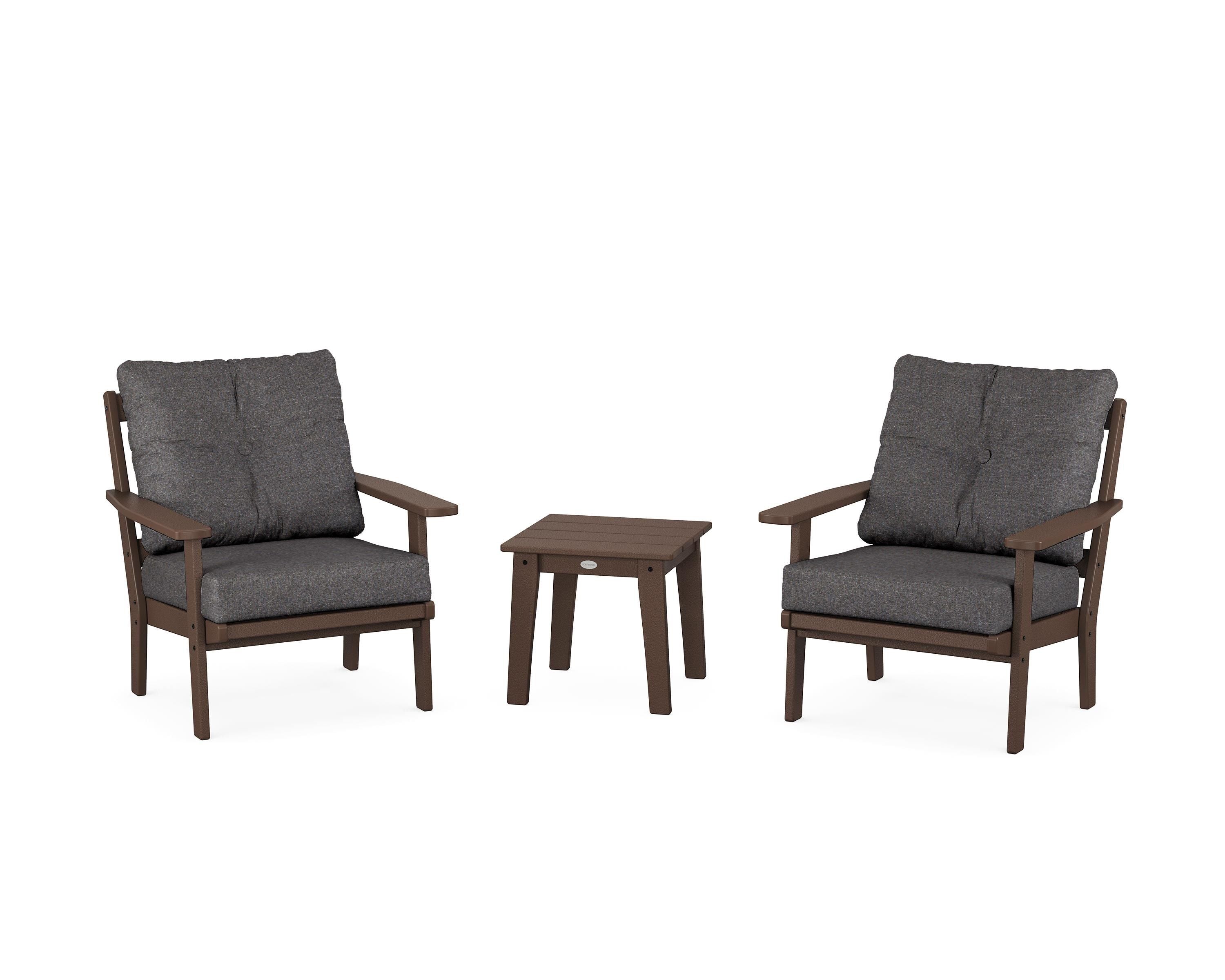 POLYWOOD Oxford 3-Piece Deep Seating Set in Mahogany / Ash Charcoal