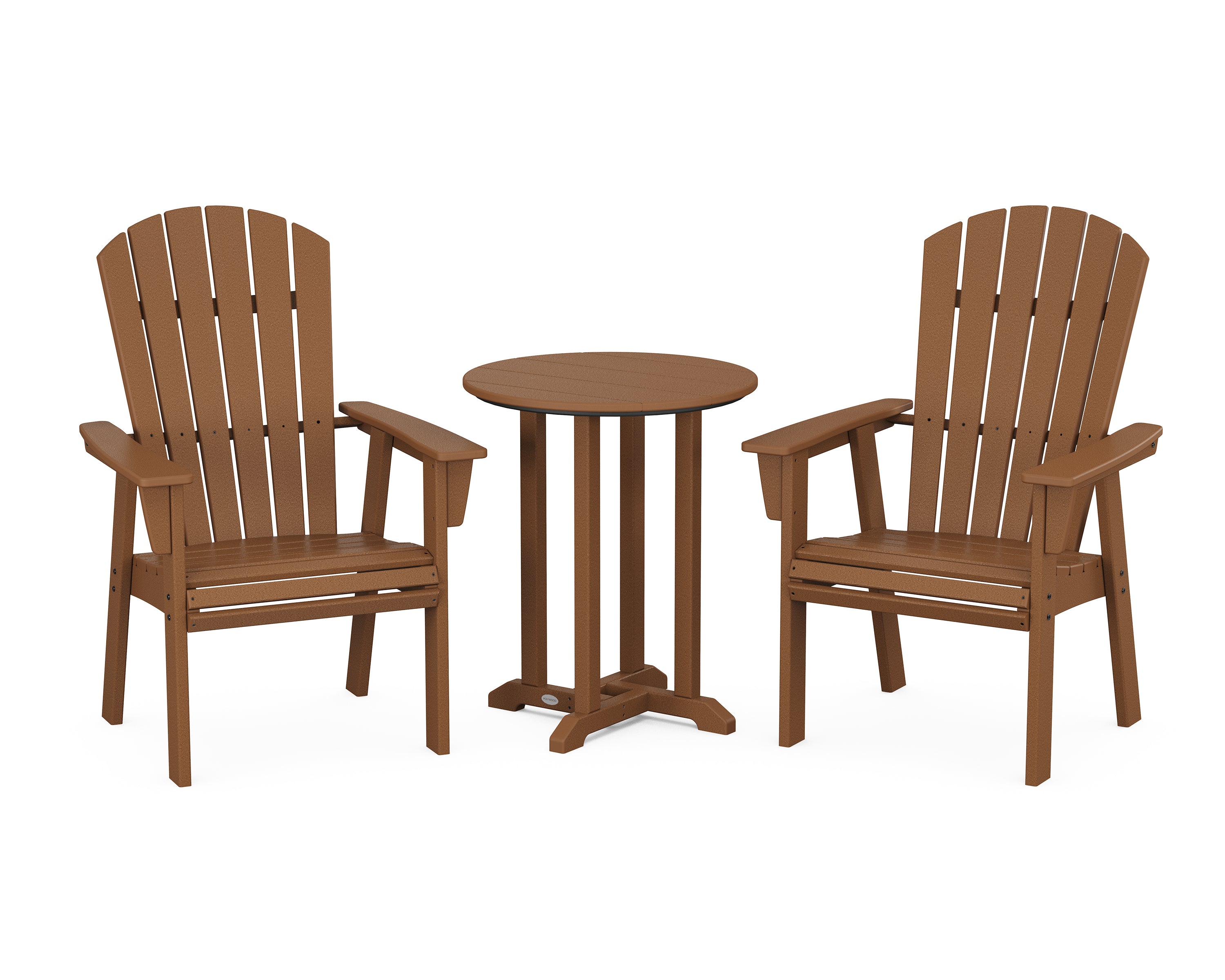 POLYWOOD Nautical Adirondack 3-Piece Round Bistro Dining Set in Teak