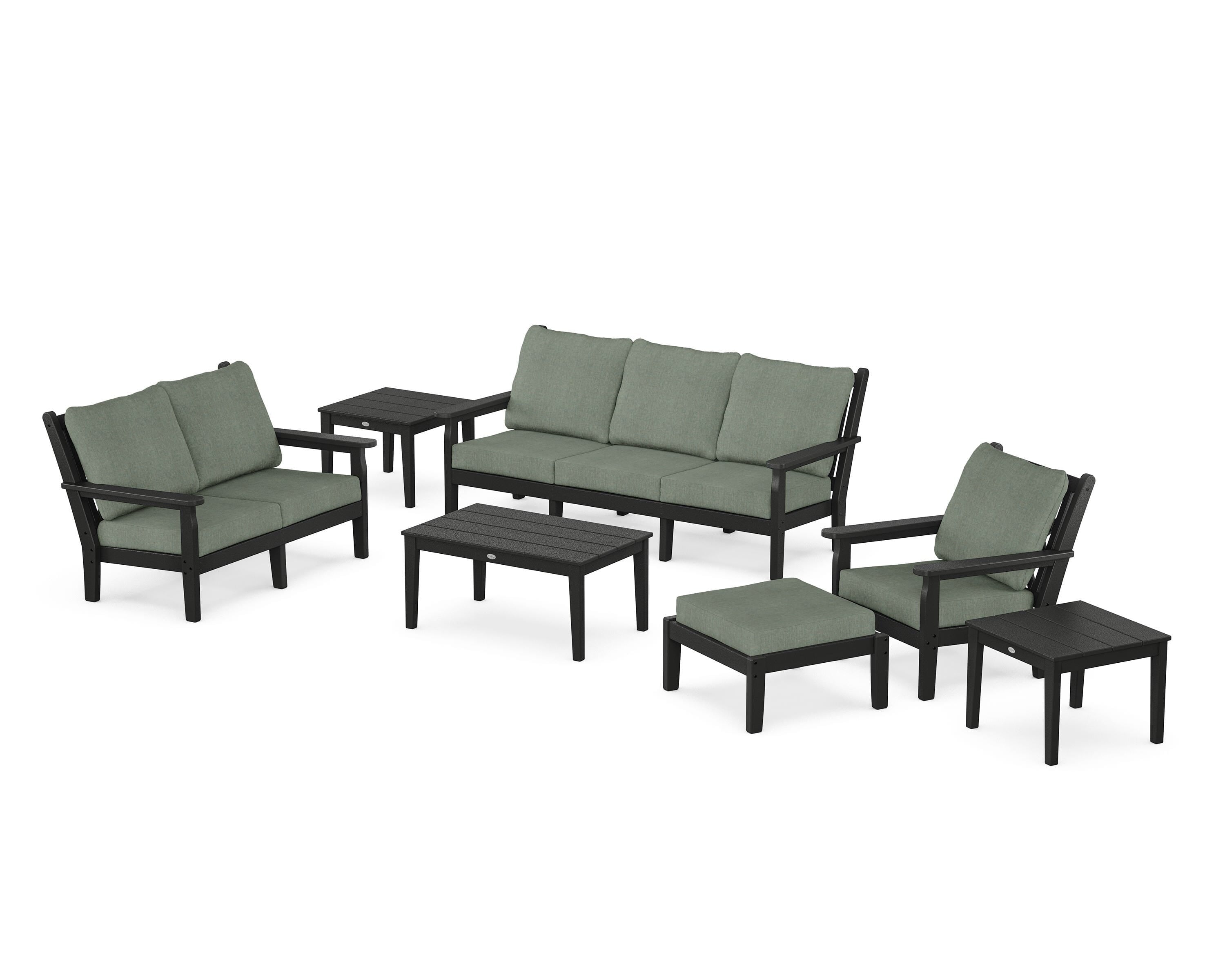 POLYWOOD Chippendale 7-Piece Deep Seating Set in Black / Cast Sage